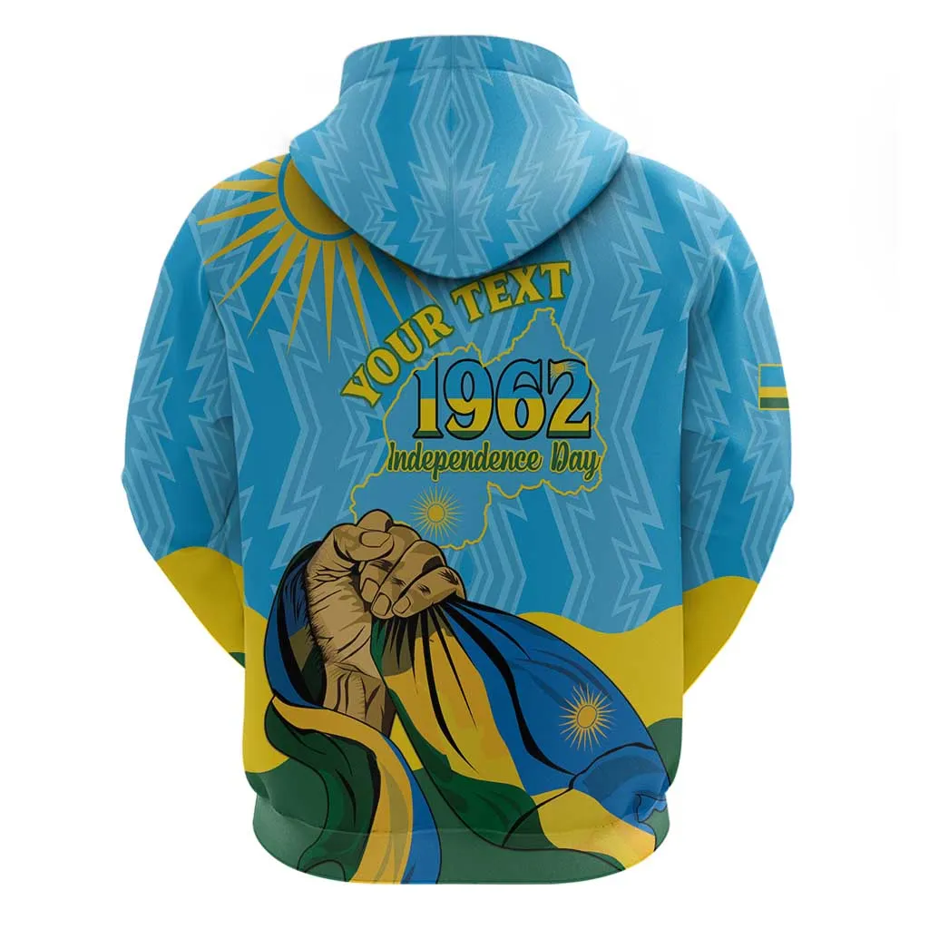 Personalized Happy Rwanda Independence Day Zip Hoodie Coat Of Arms With Map LT15