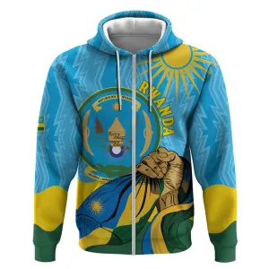 Personalized Happy Rwanda Independence Day Zip Hoodie Coat Of Arms With Map LT15