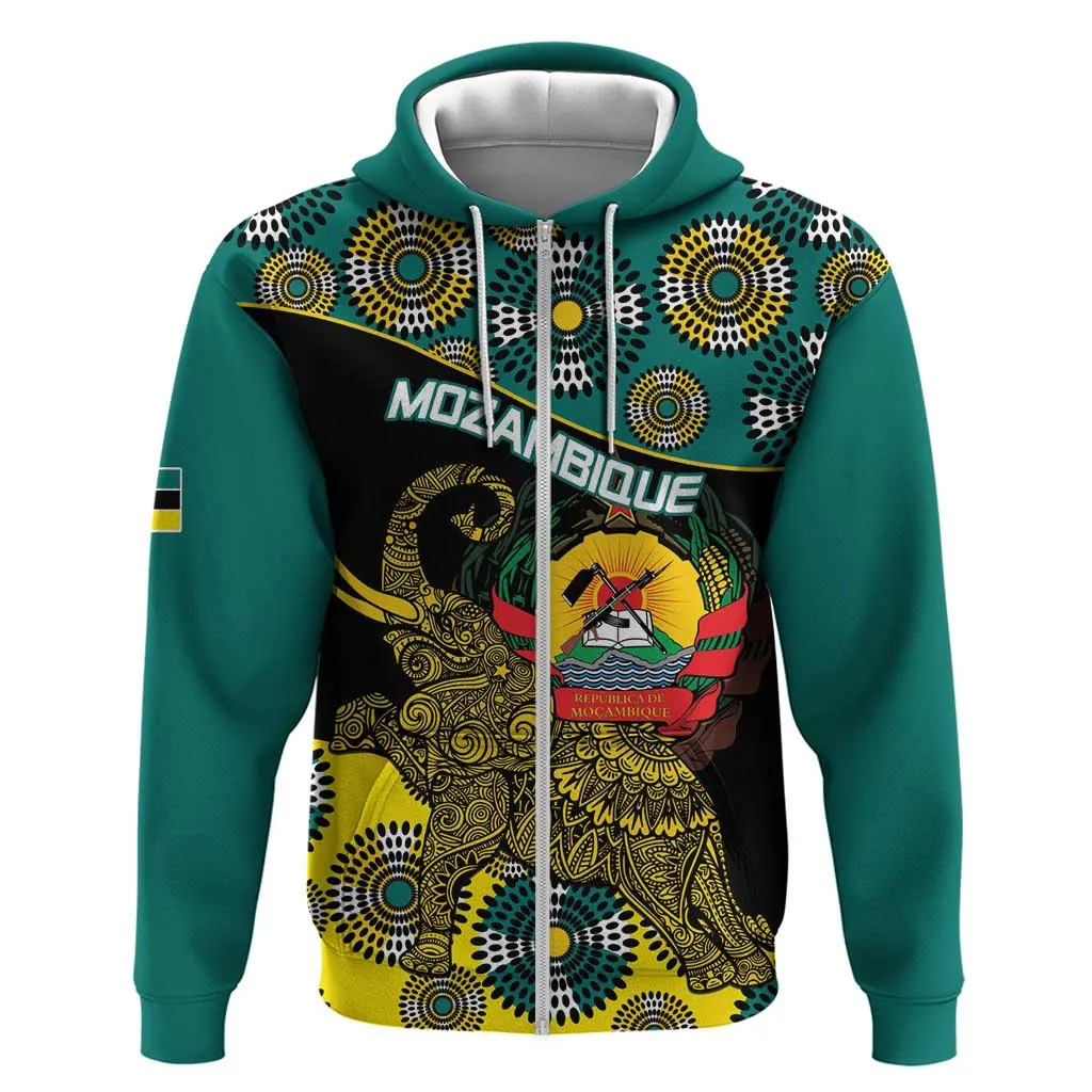 Personalized Mozambique Zip Hoodie African Elephant With Capunala Pattern LT15