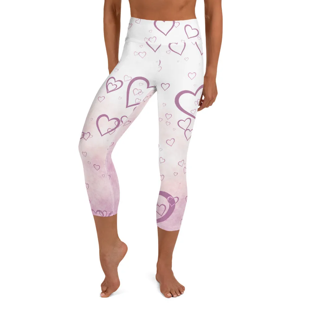 Pink Misty Hearts High-waist Yoga Capri Leggings