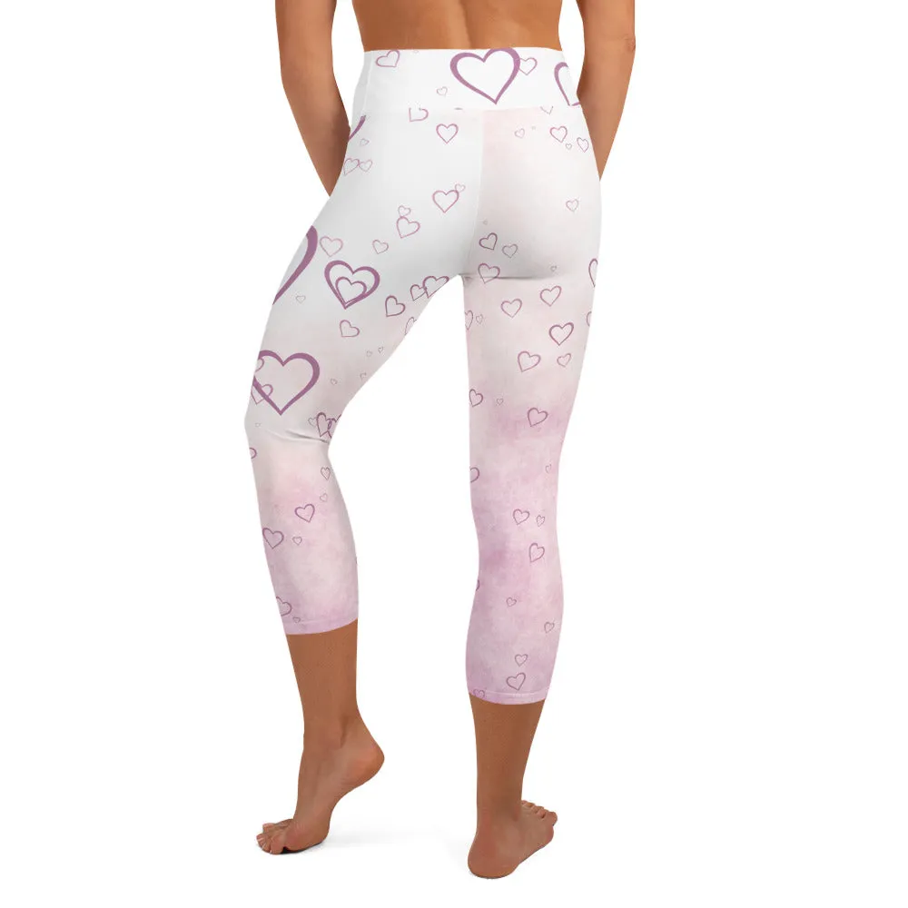 Pink Misty Hearts High-waist Yoga Capri Leggings