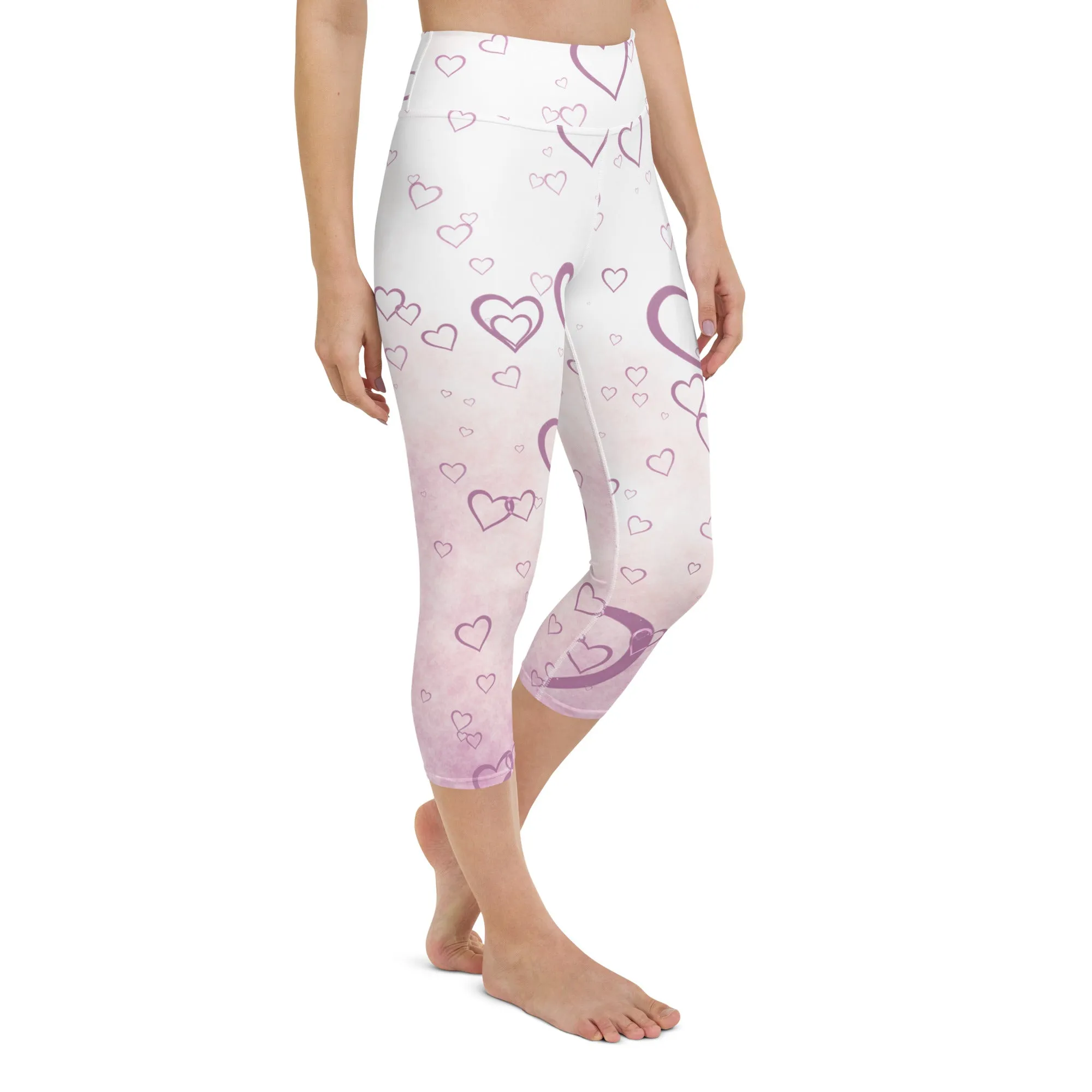 Pink Misty Hearts High-waist Yoga Capri Leggings