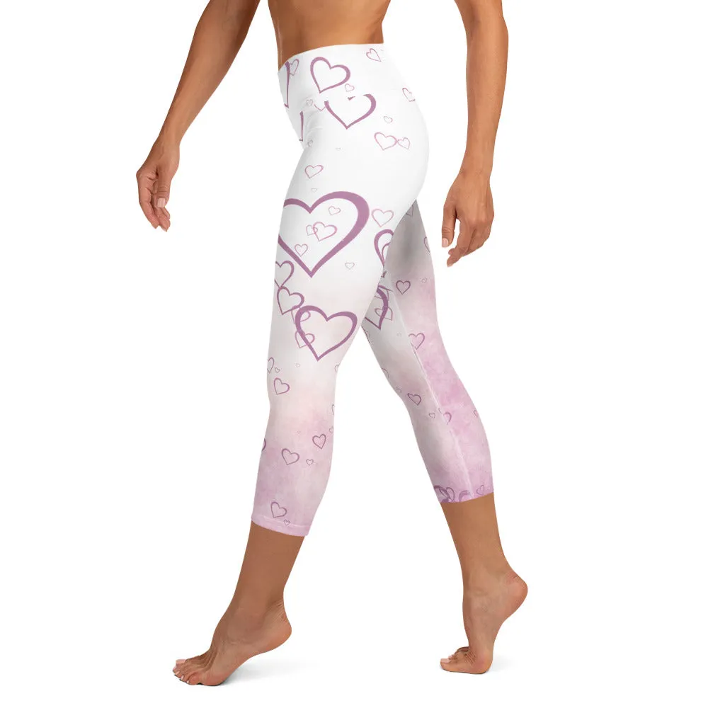 Pink Misty Hearts High-waist Yoga Capri Leggings