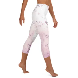 Pink Misty Hearts High-waist Yoga Capri Leggings