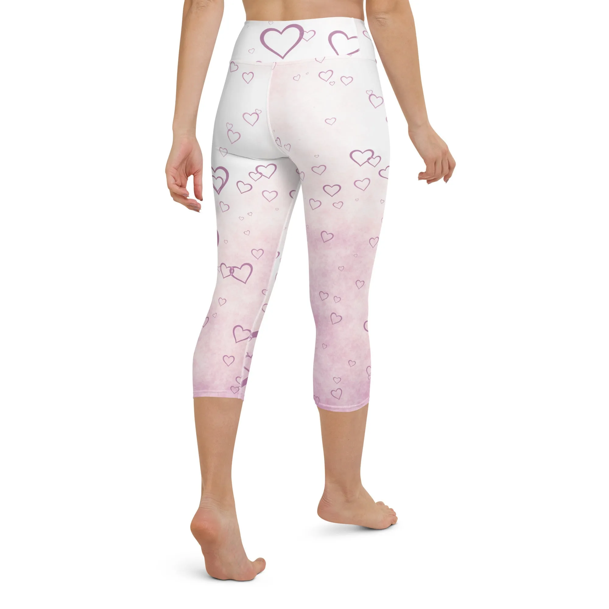 Pink Misty Hearts High-waist Yoga Capri Leggings