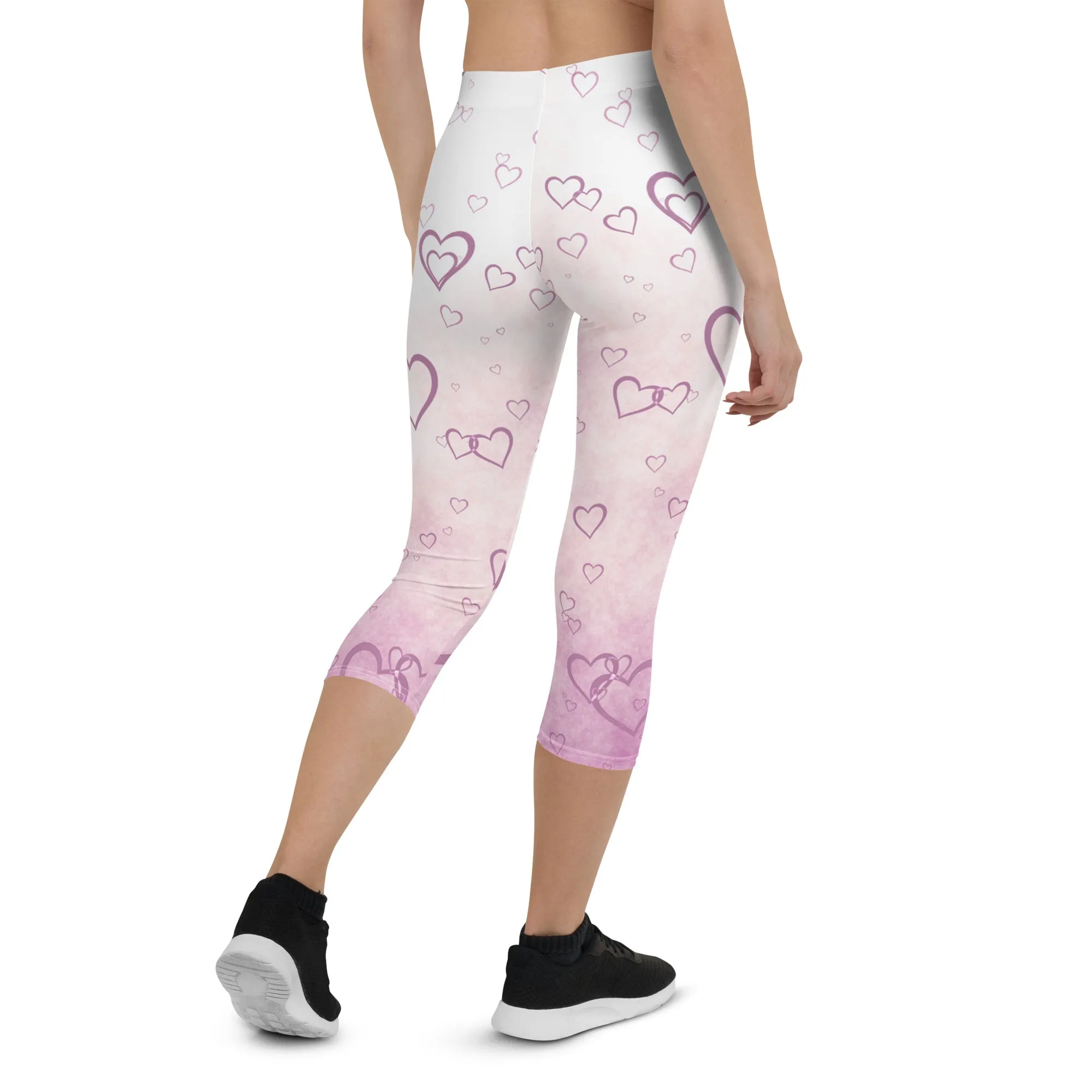 Pink Misty Hearts Mid-waist Capri Leggings