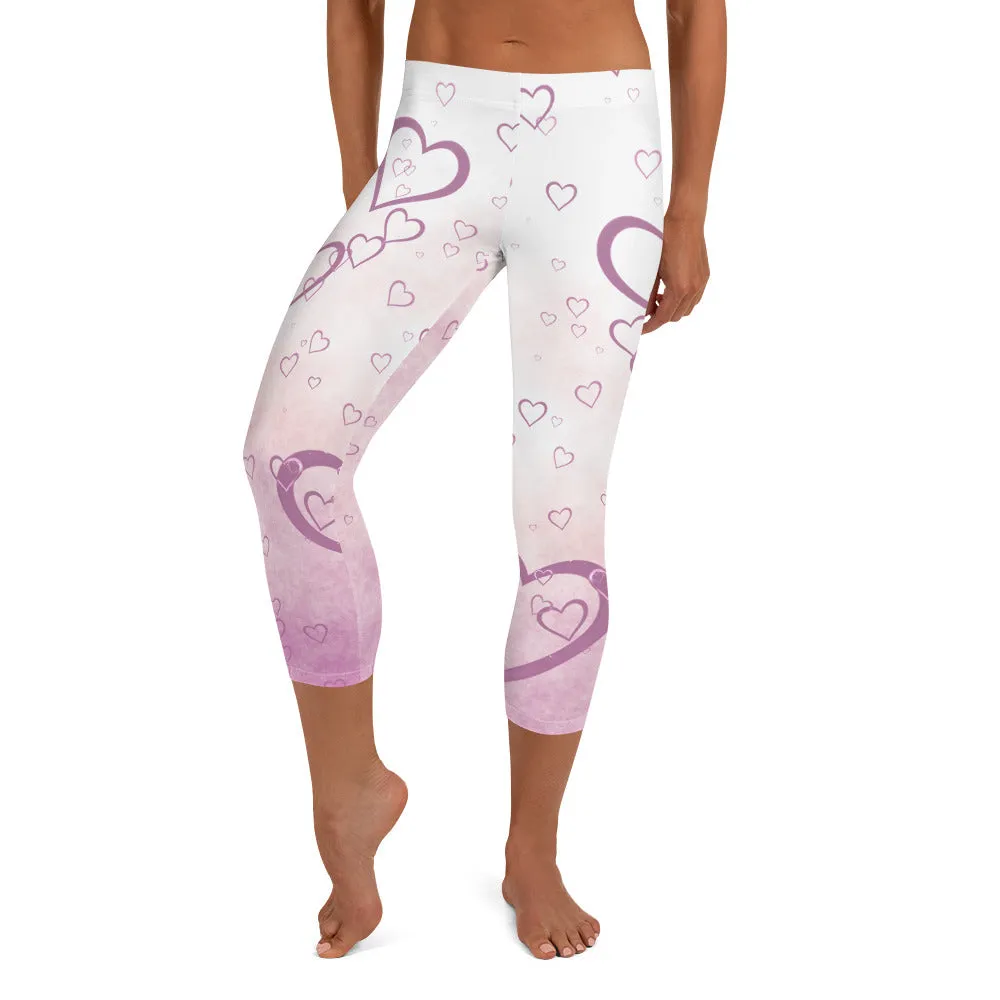 Pink Misty Hearts Mid-waist Capri Leggings