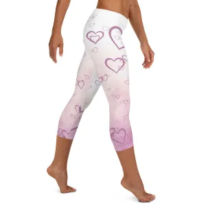 Pink Misty Hearts Mid-waist Capri Leggings