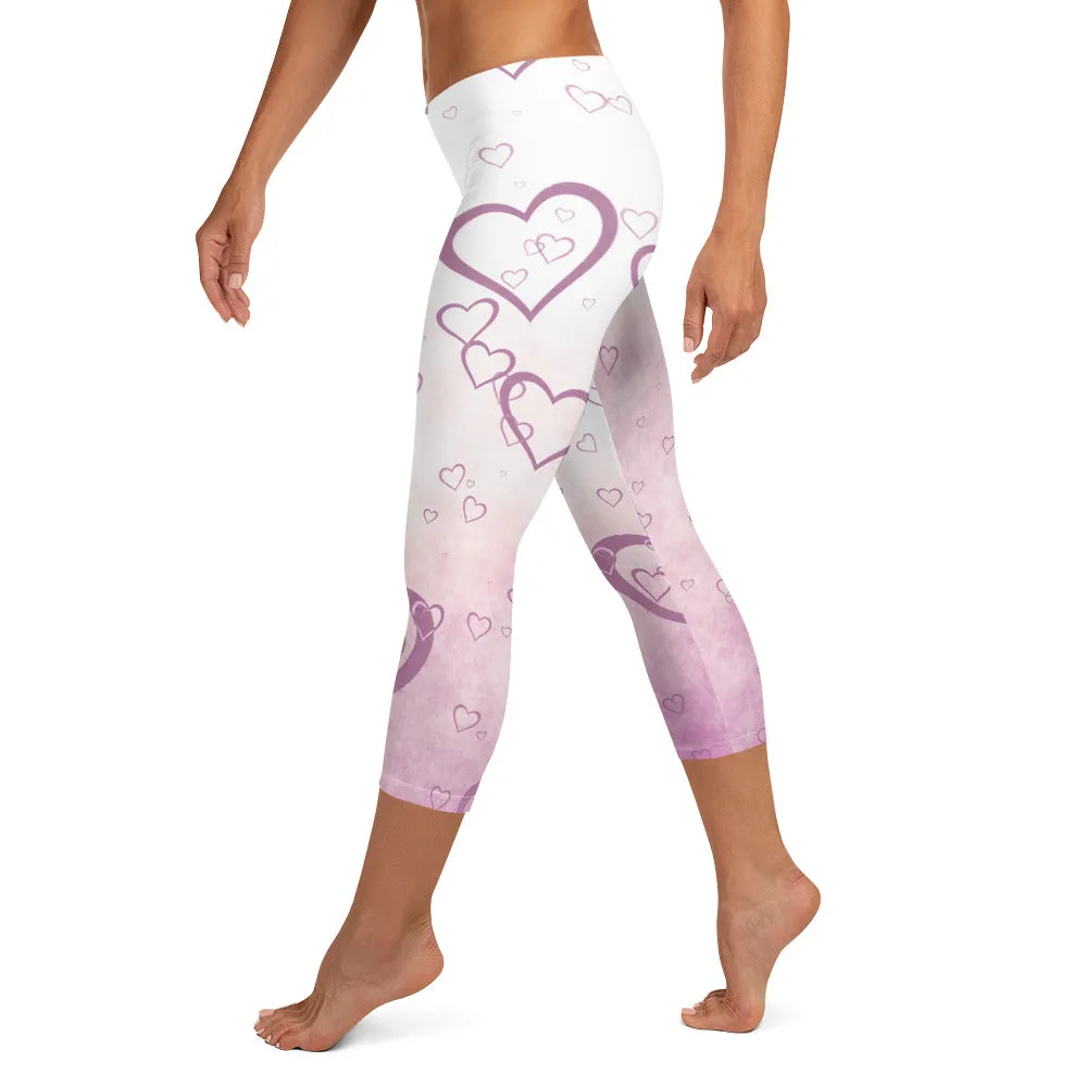 Pink Misty Hearts Mid-waist Capri Leggings