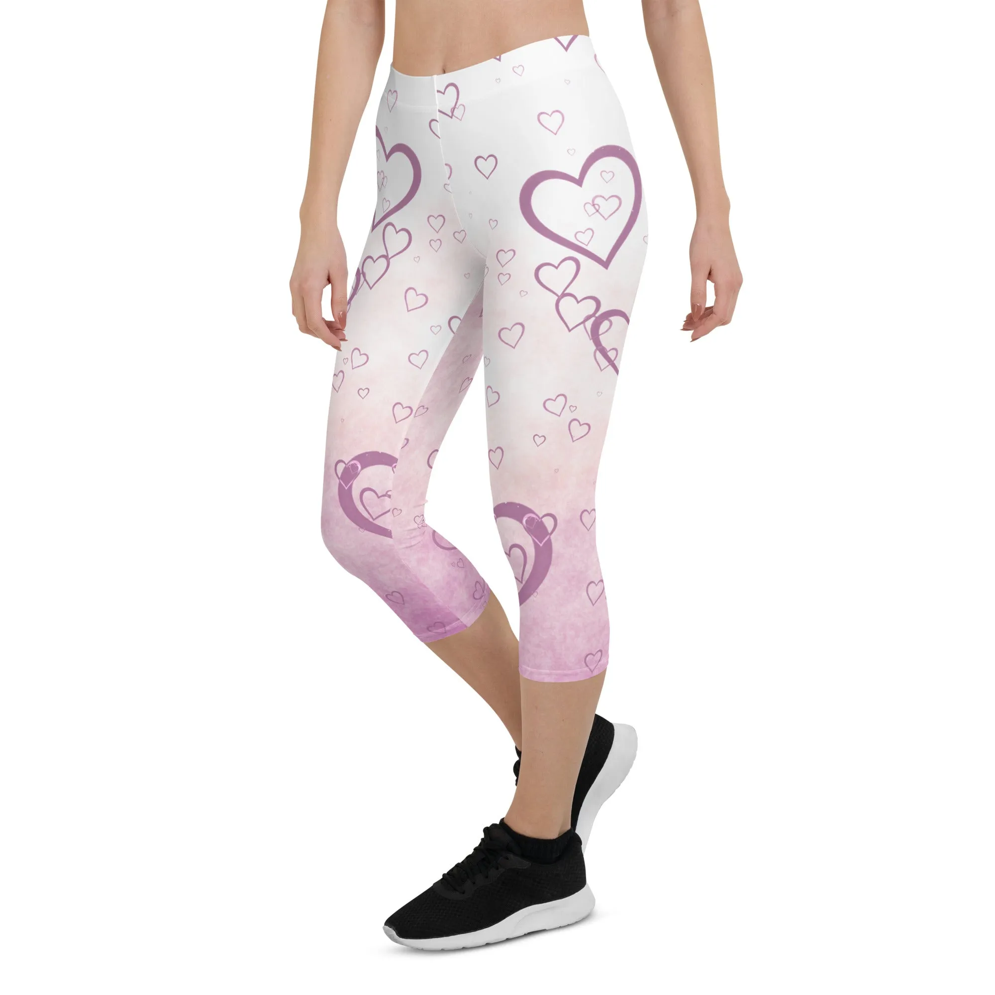 Pink Misty Hearts Mid-waist Capri Leggings