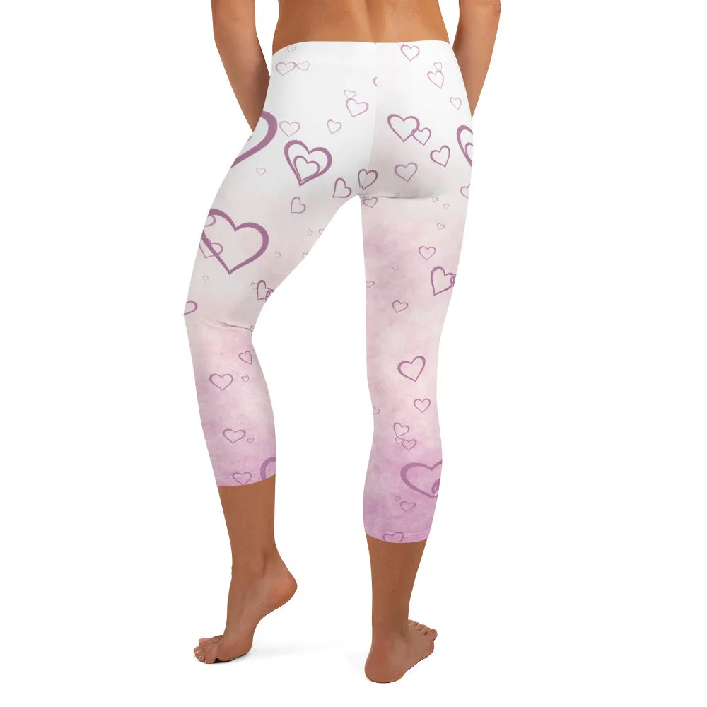 Pink Misty Hearts Mid-waist Capri Leggings