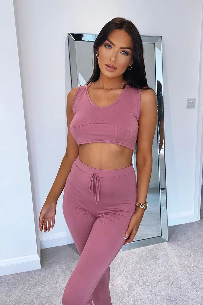 Pink Short Sleeve Hooded Crop Top and Leggings Loungewear Co-ord - Betty