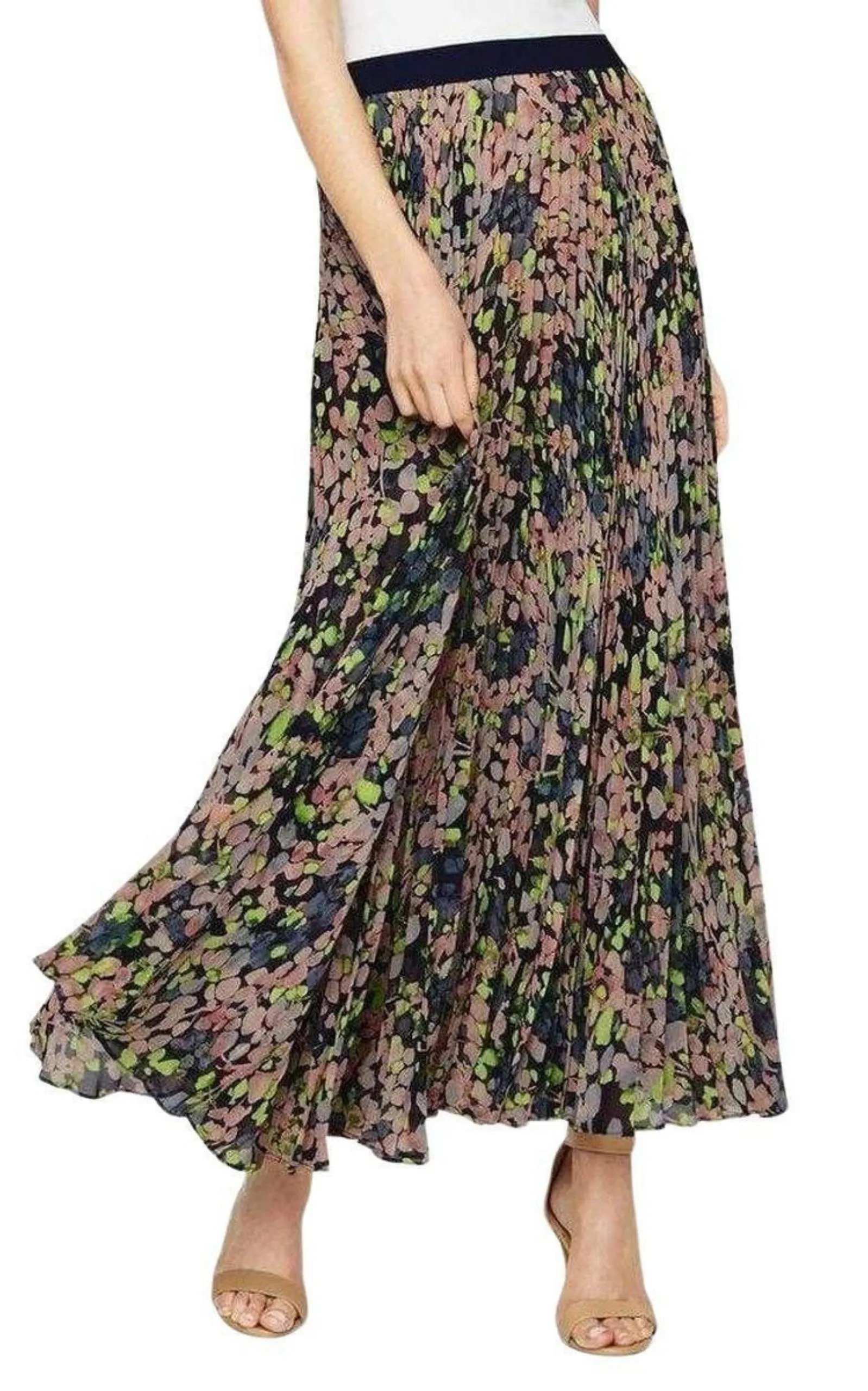 Pleated Floral Maxi Skirt