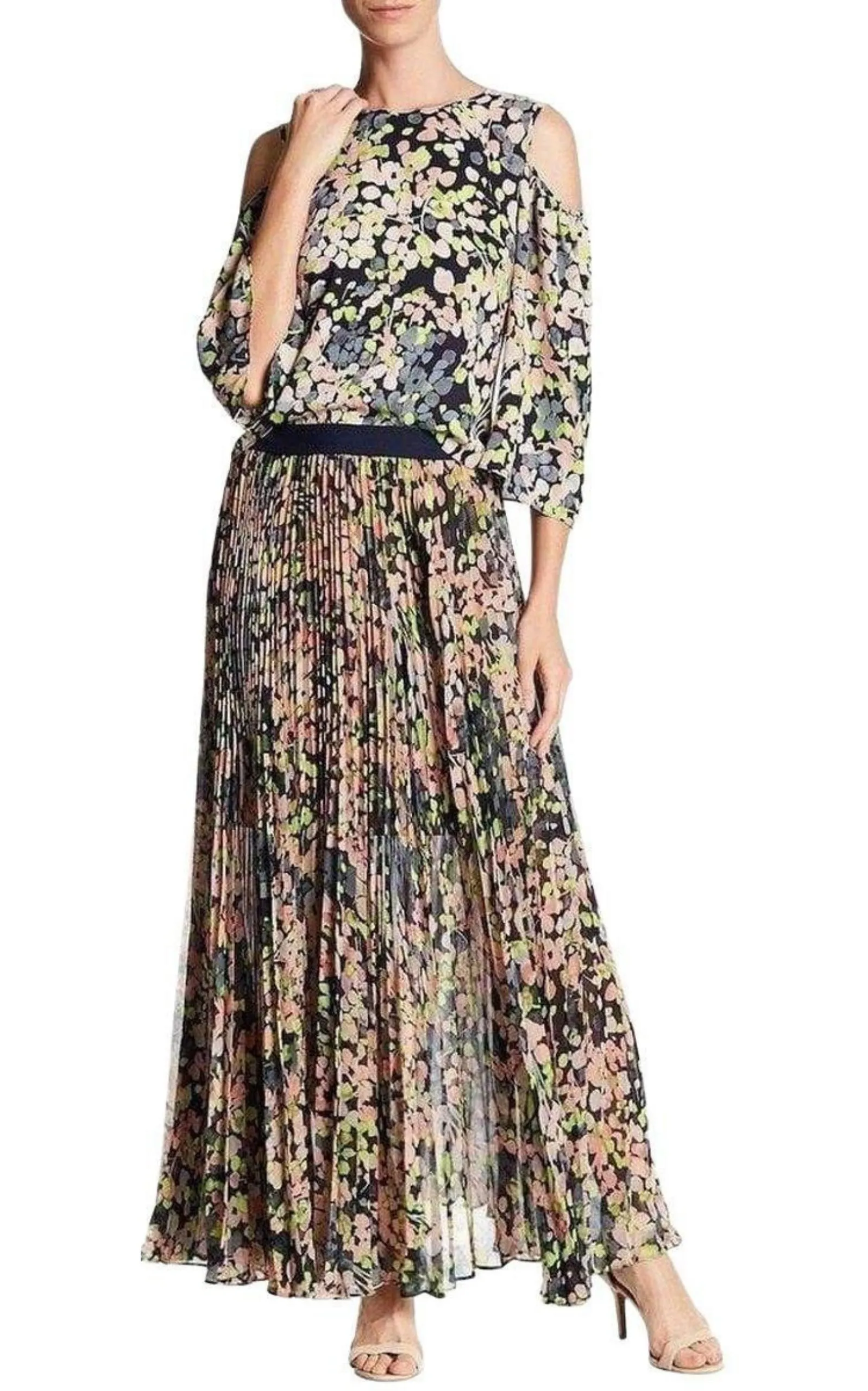 Pleated Floral Maxi Skirt