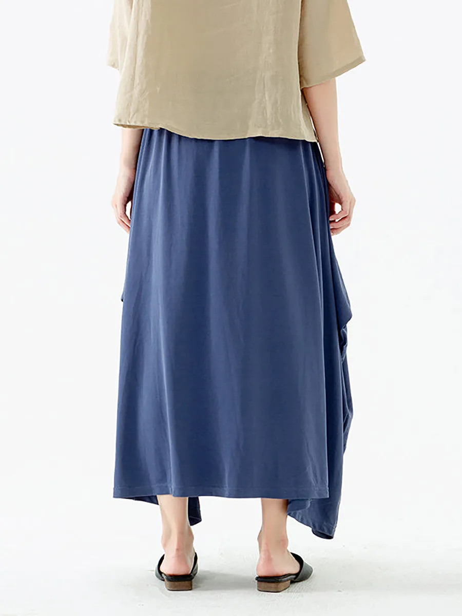 Plus Size - Women Solid Color Pocket Elastic Waist Skirt