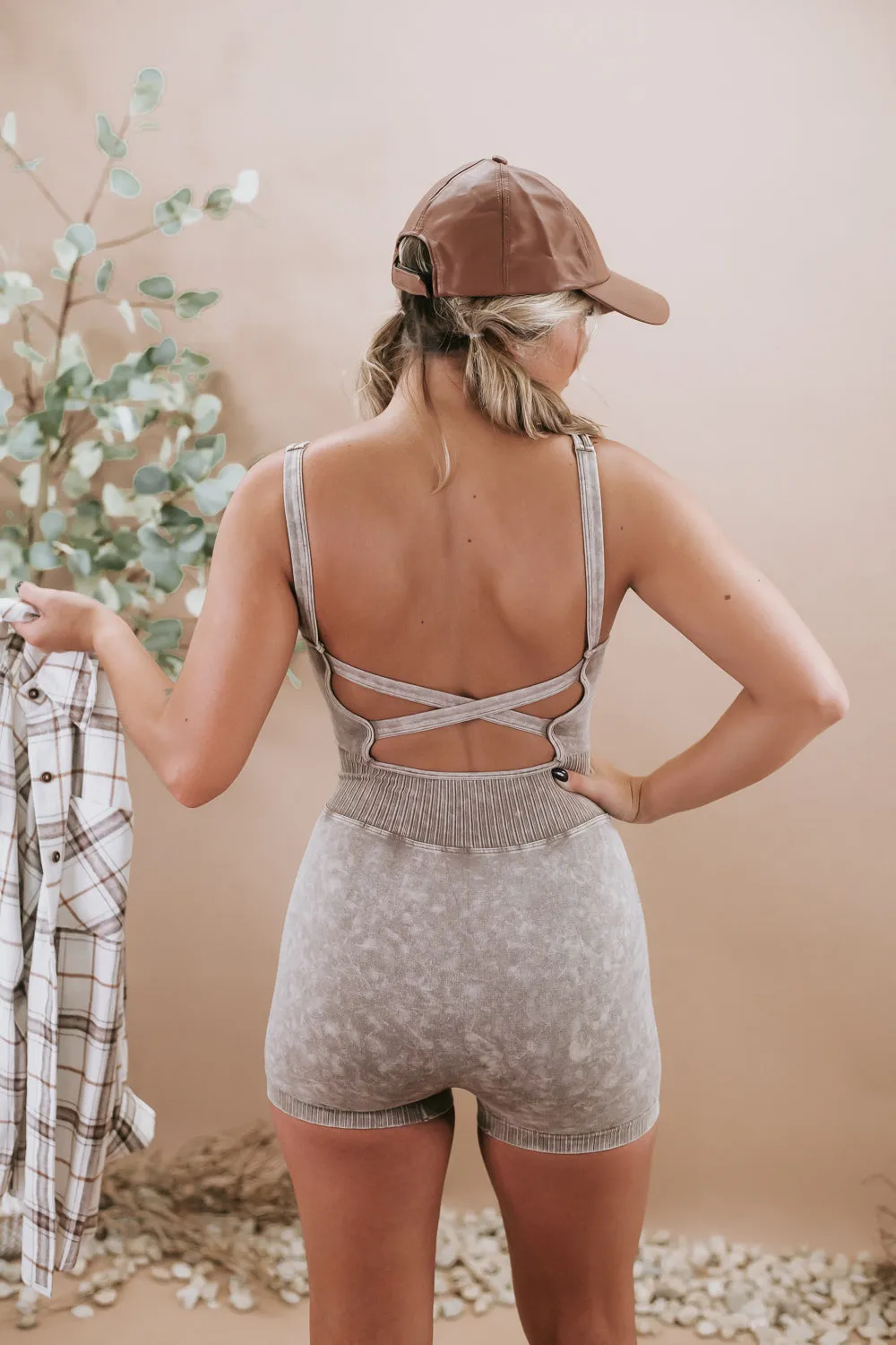Power Mode Cami Romper, Mocha