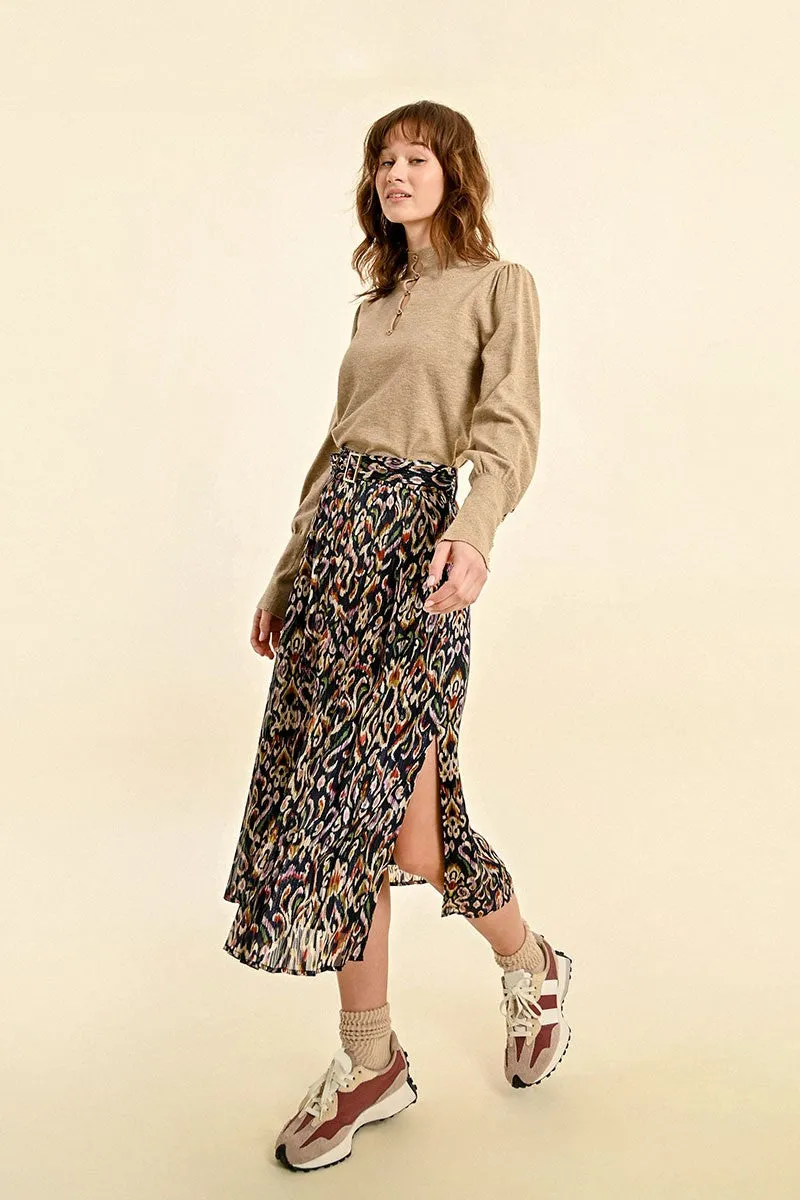 PRINTED PLEATED MIDI SKIRT