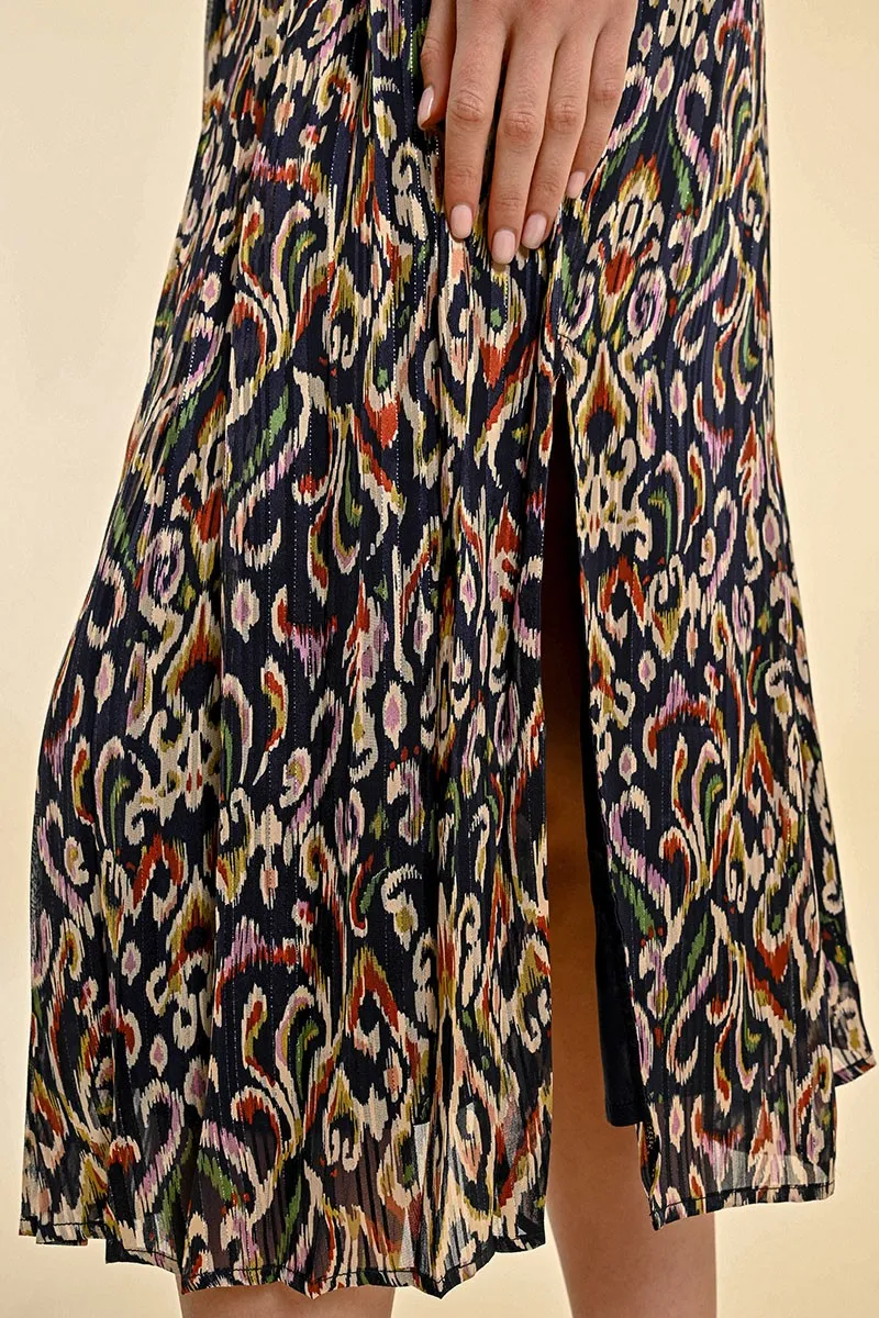 PRINTED PLEATED MIDI SKIRT