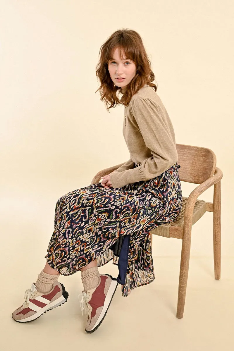 PRINTED PLEATED MIDI SKIRT