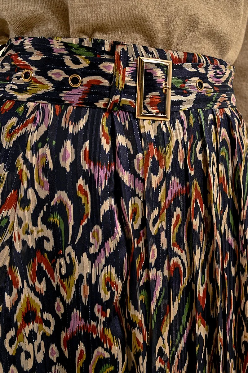 PRINTED PLEATED MIDI SKIRT