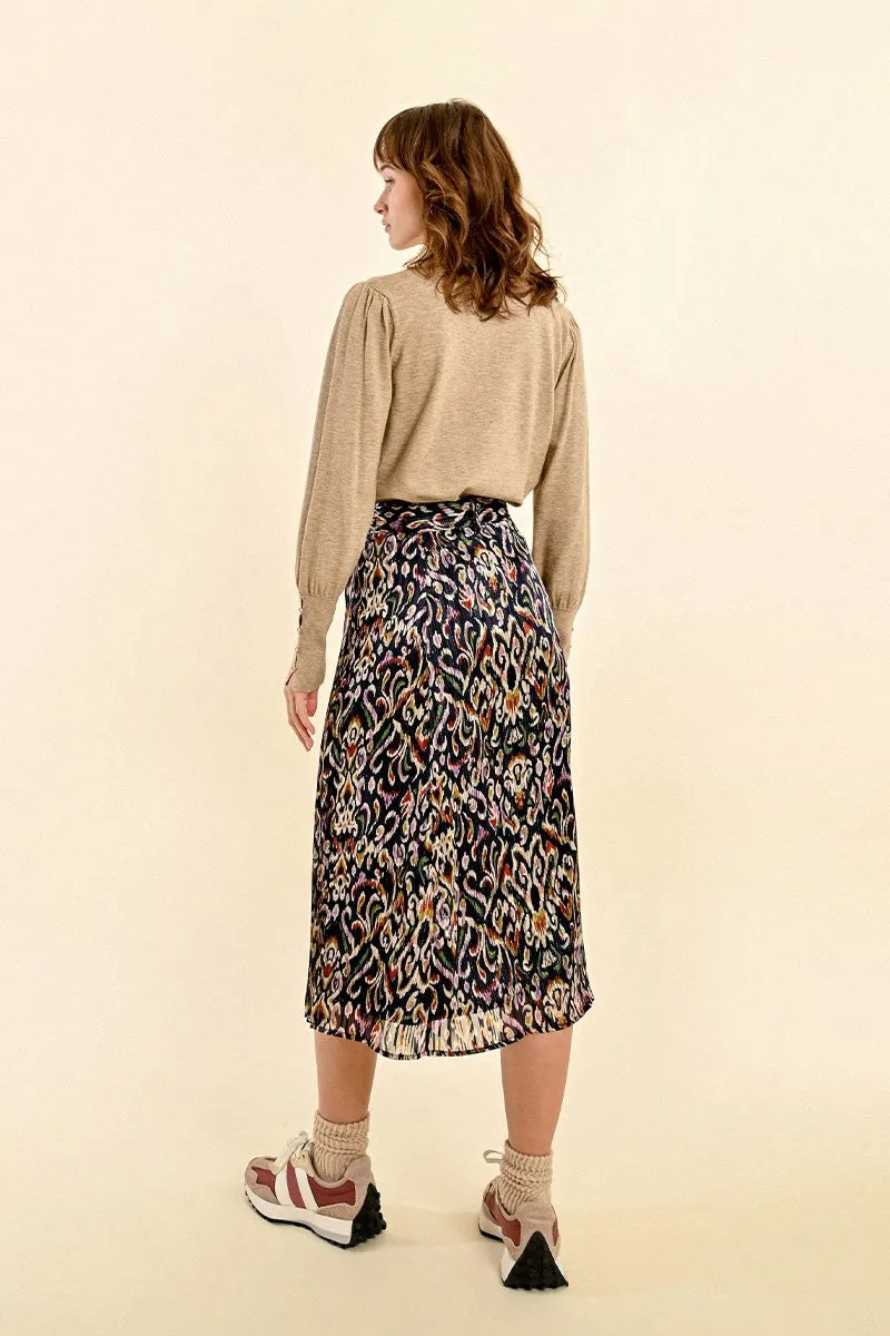 PRINTED PLEATED MIDI SKIRT