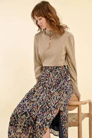PRINTED PLEATED MIDI SKIRT