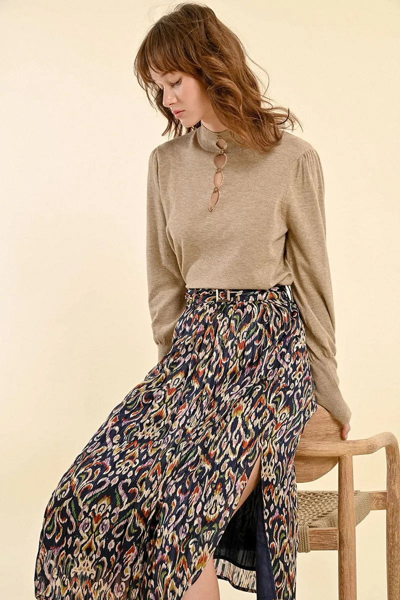 PRINTED PLEATED MIDI SKIRT