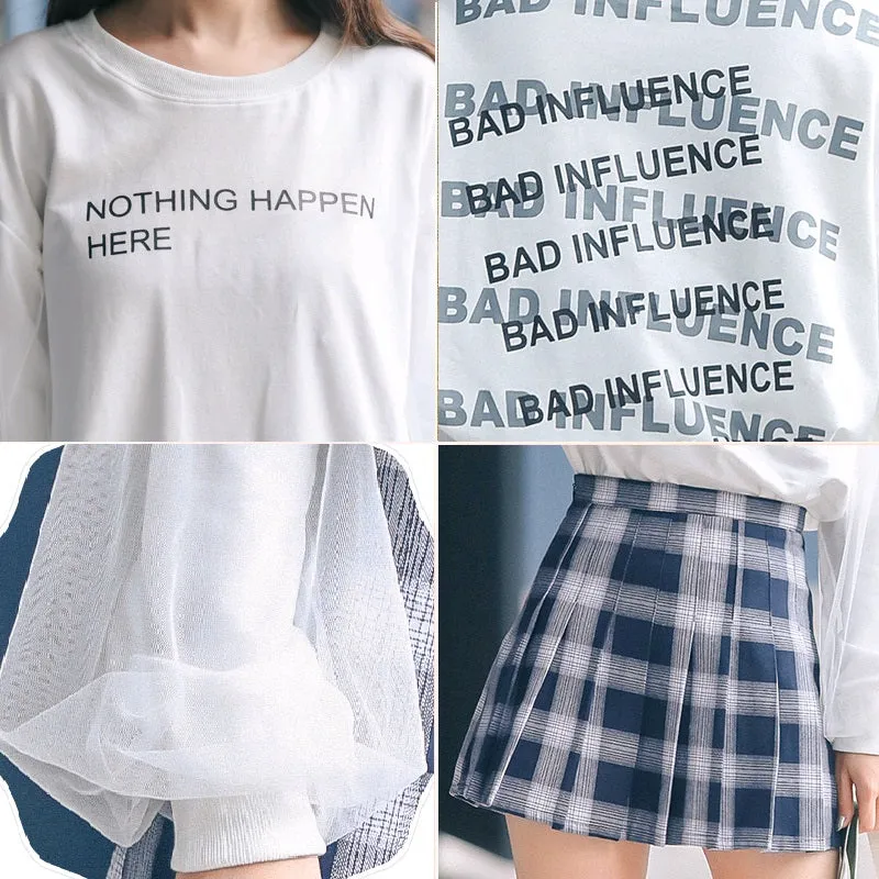 "NOTHING HAPPEN HERE" LONG SLEEVES  SKIRT K102206