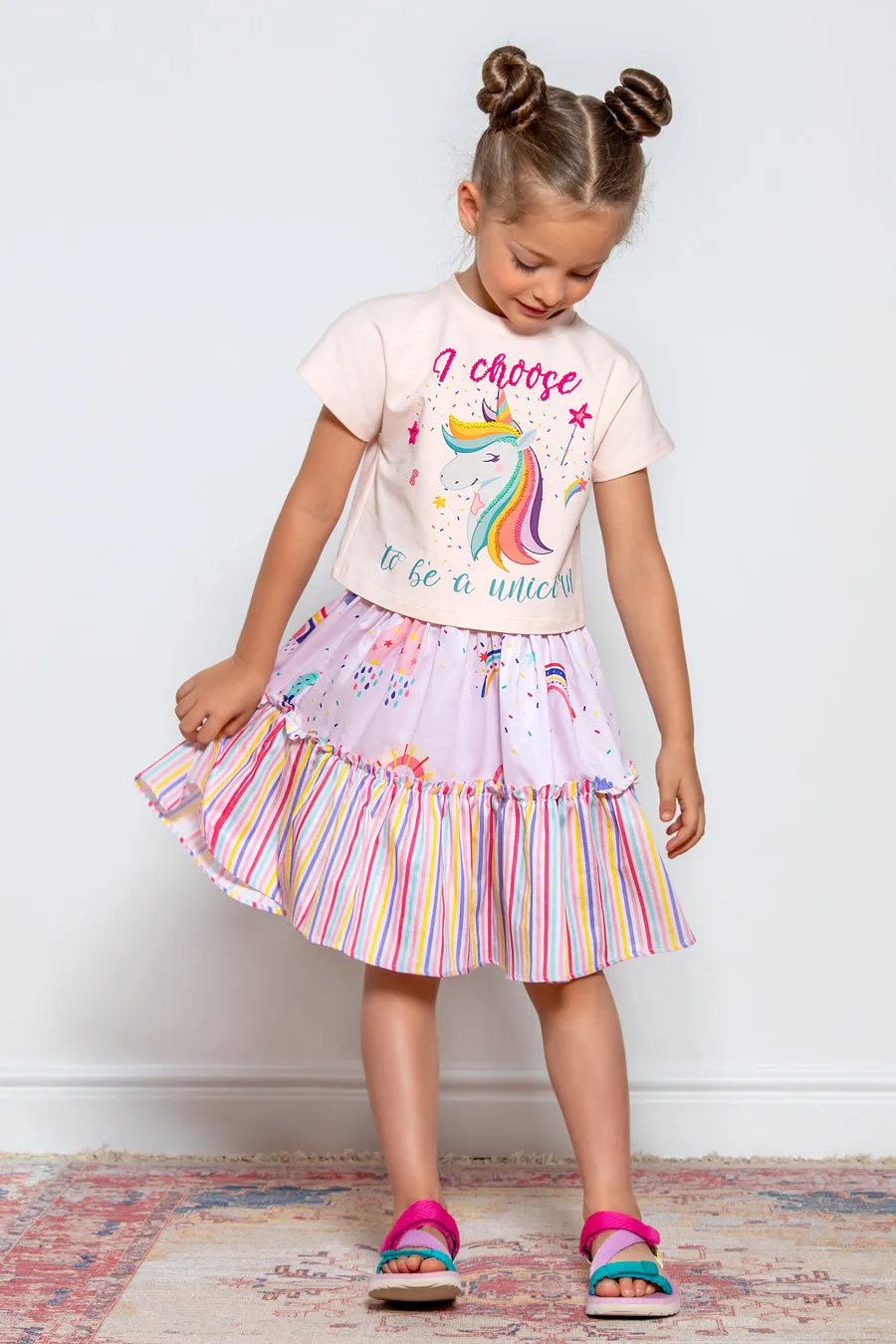 Rainbows and stripes cotton skirt