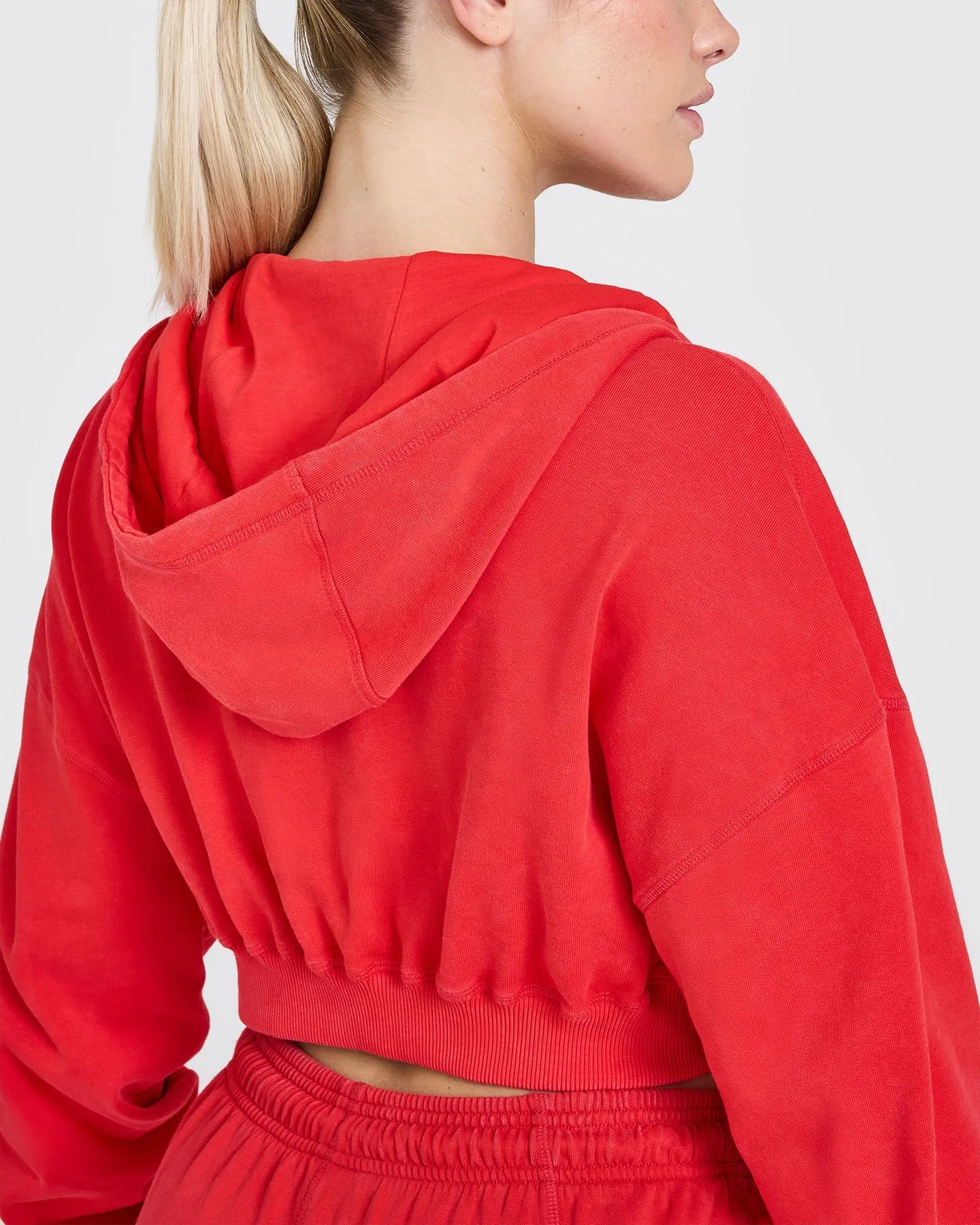 Raw Lounge Crop Zip Through Hoodie with Graphic | Muscle Mommy Red