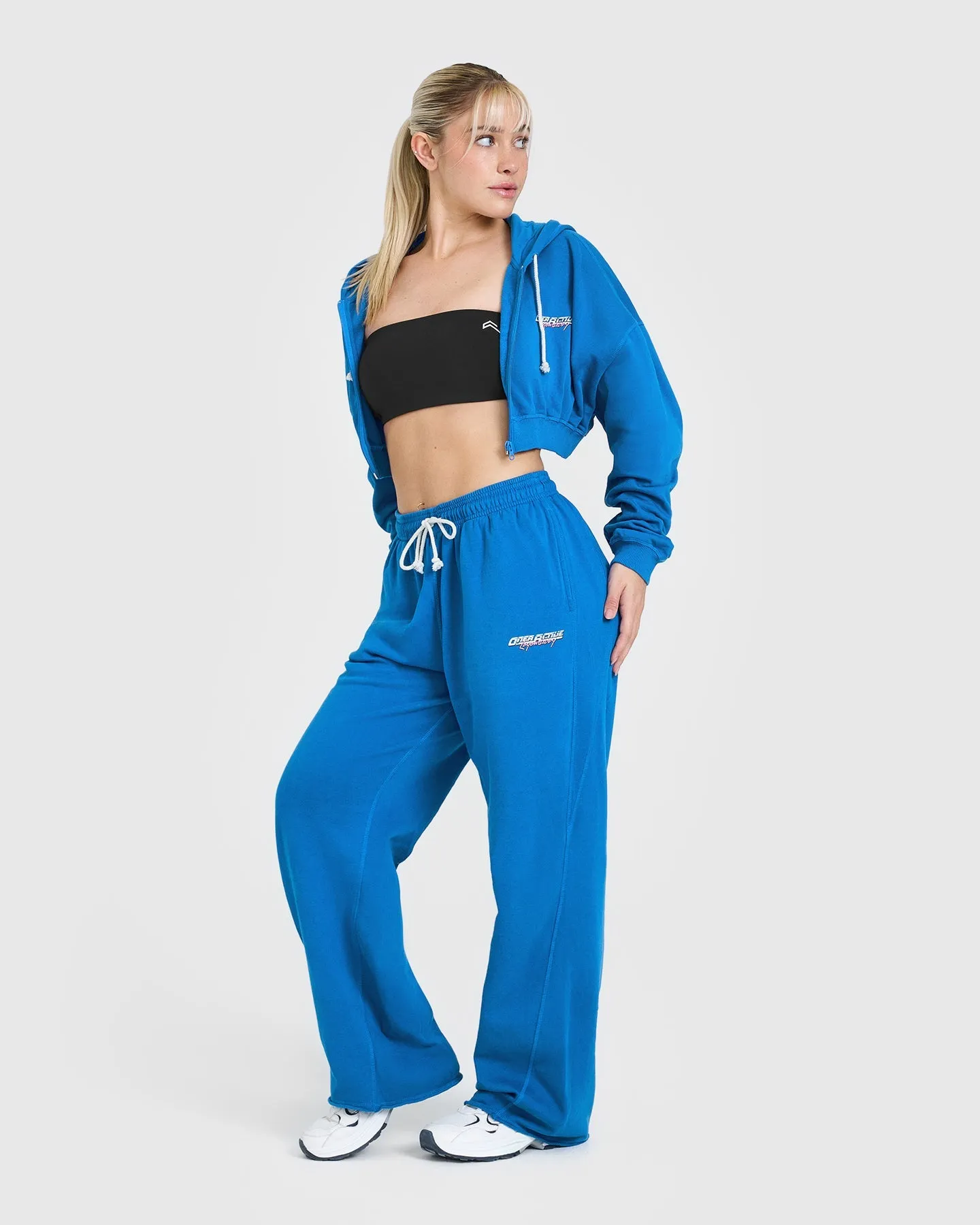 Raw Lounge Crop Zip Through Hoodie with Graphic | Retro Blue