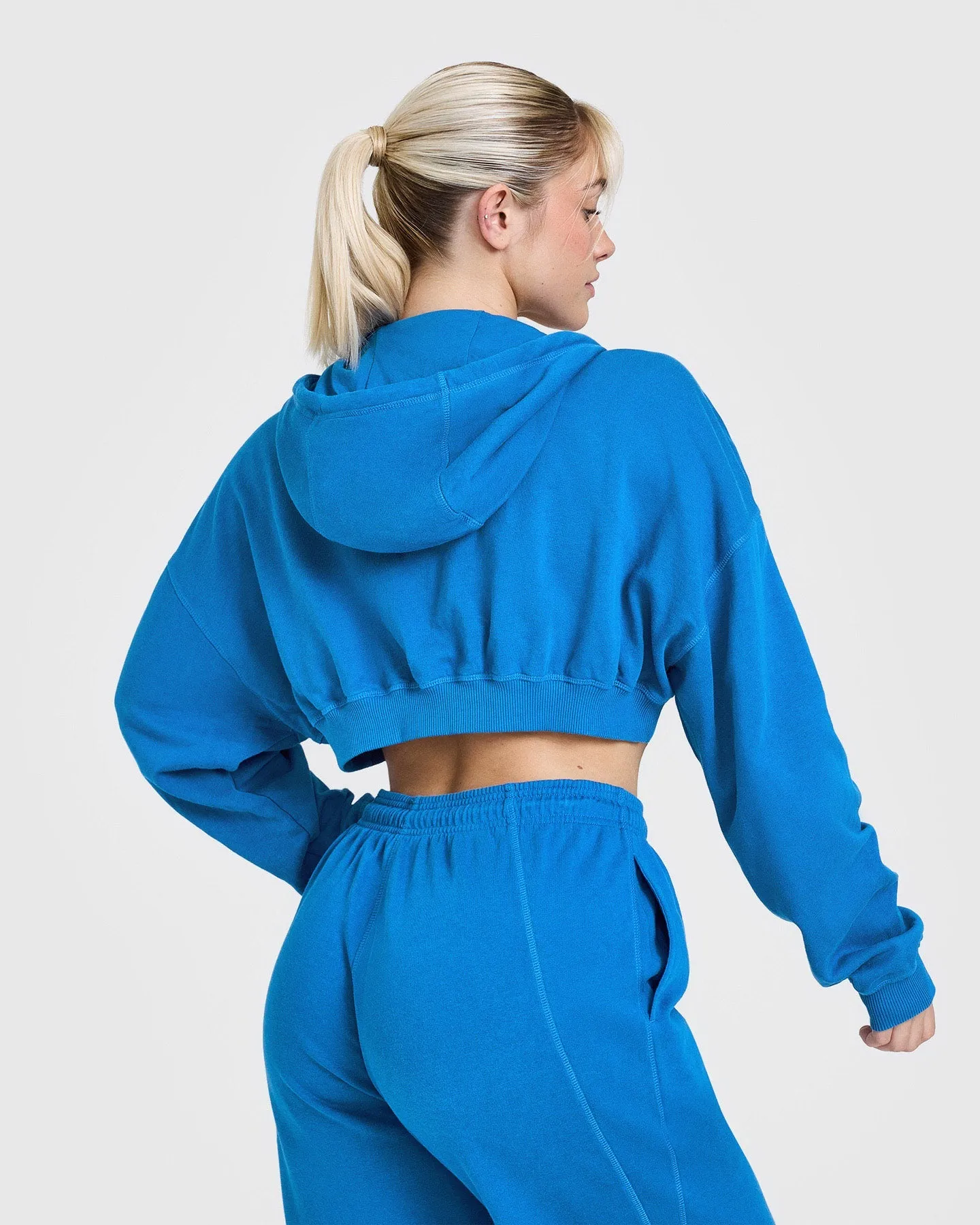 Raw Lounge Crop Zip Through Hoodie with Graphic | Retro Blue