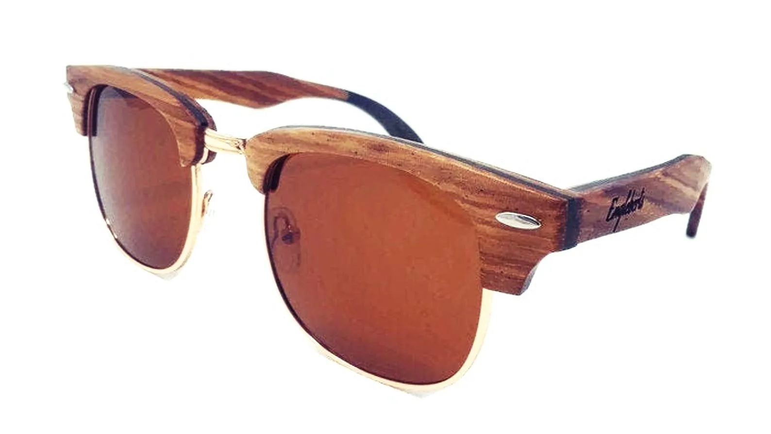 Real Ebony and ZebraWood Sunglasses With Bamboo Case, Tea Colored