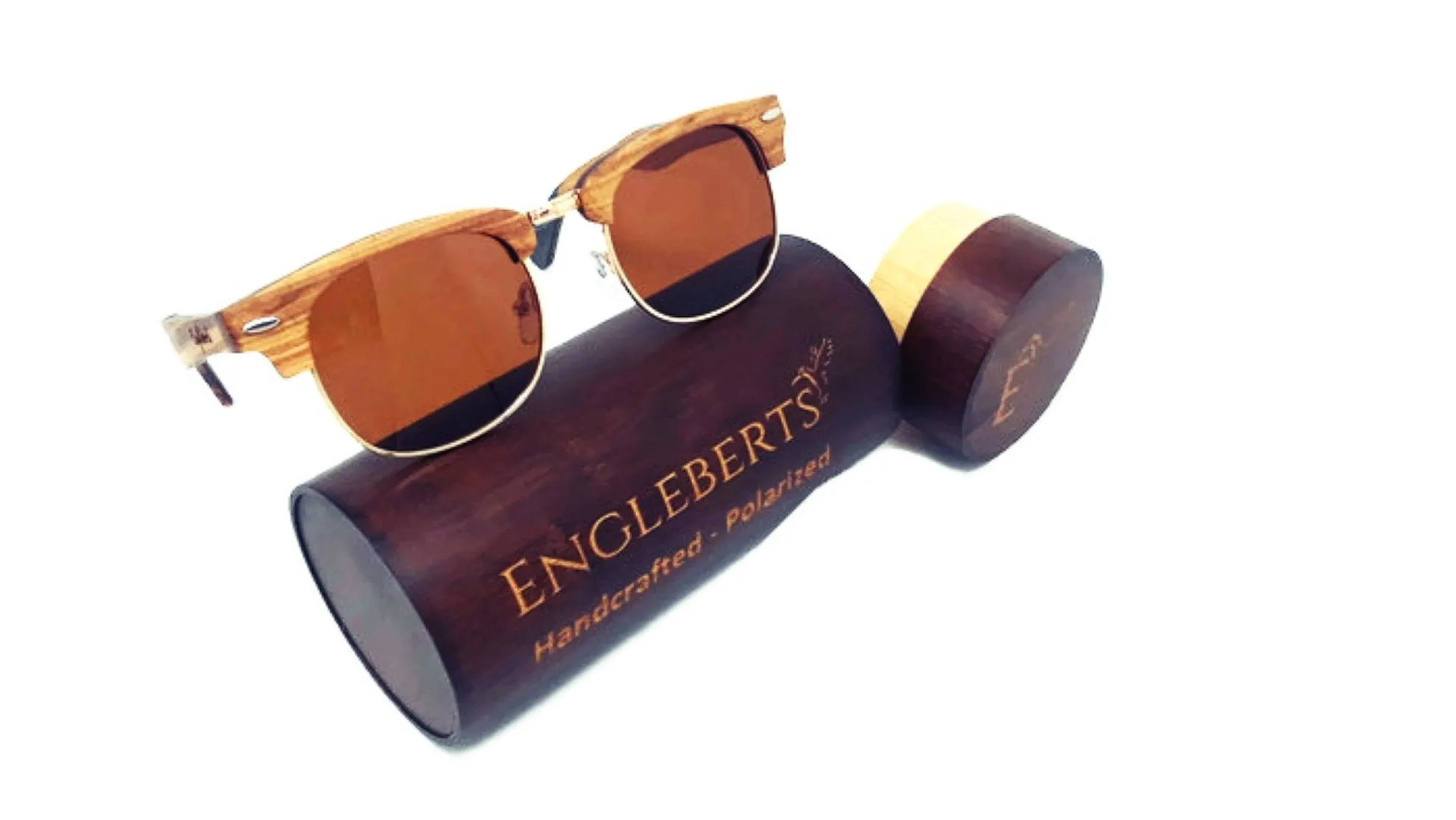Real Ebony and ZebraWood Sunglasses With Bamboo Case, Tea Colored