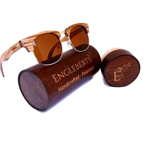 Real Ebony and ZebraWood Sunglasses With Bamboo Case, Tea Colored