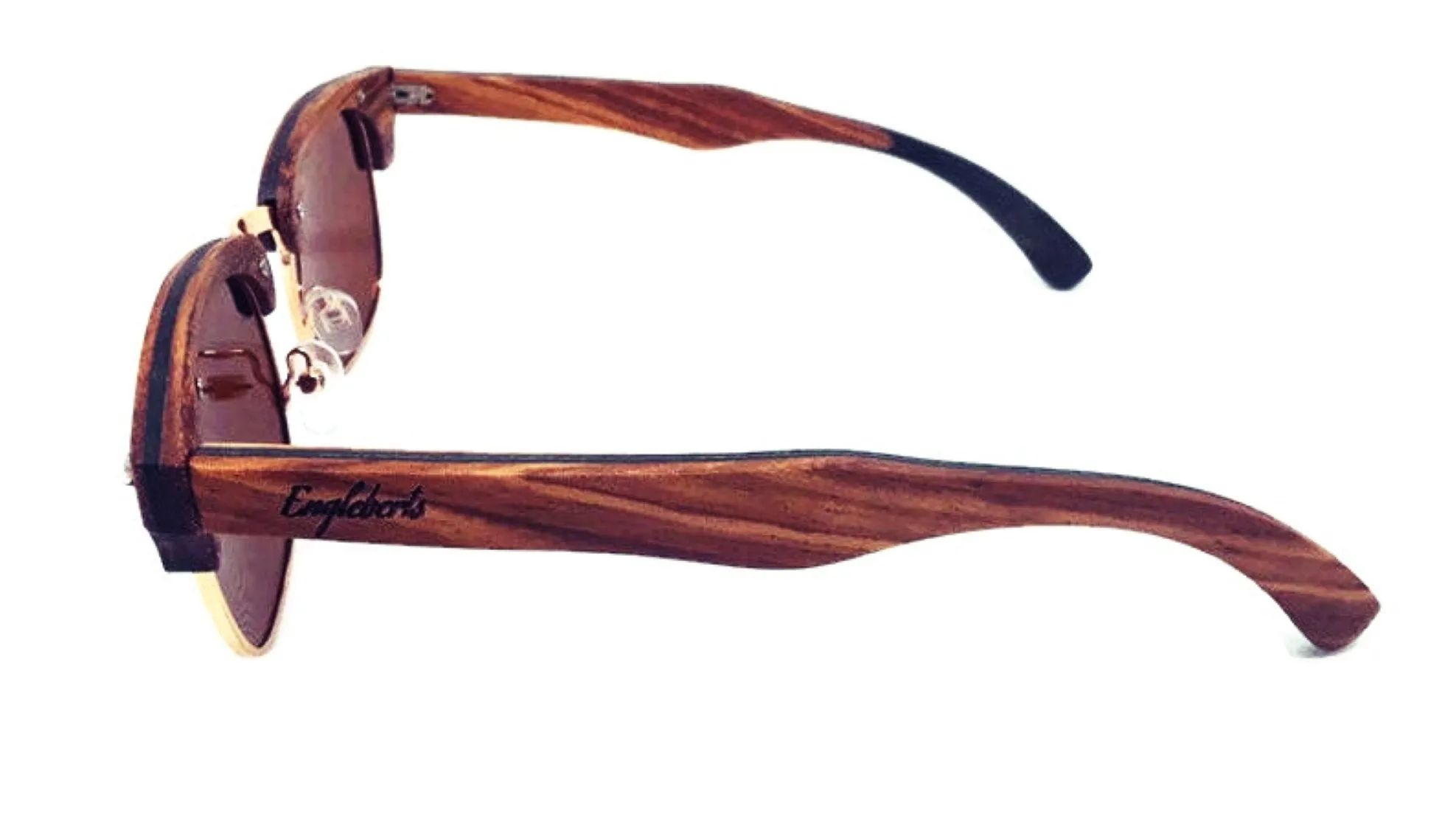 Real Ebony and ZebraWood Sunglasses With Bamboo Case, Tea Colored