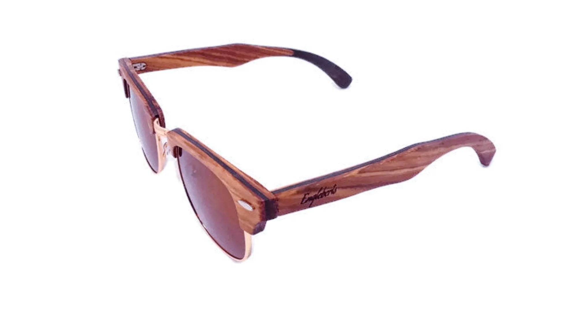 Real Ebony and ZebraWood Sunglasses With Bamboo Case, Tea Colored