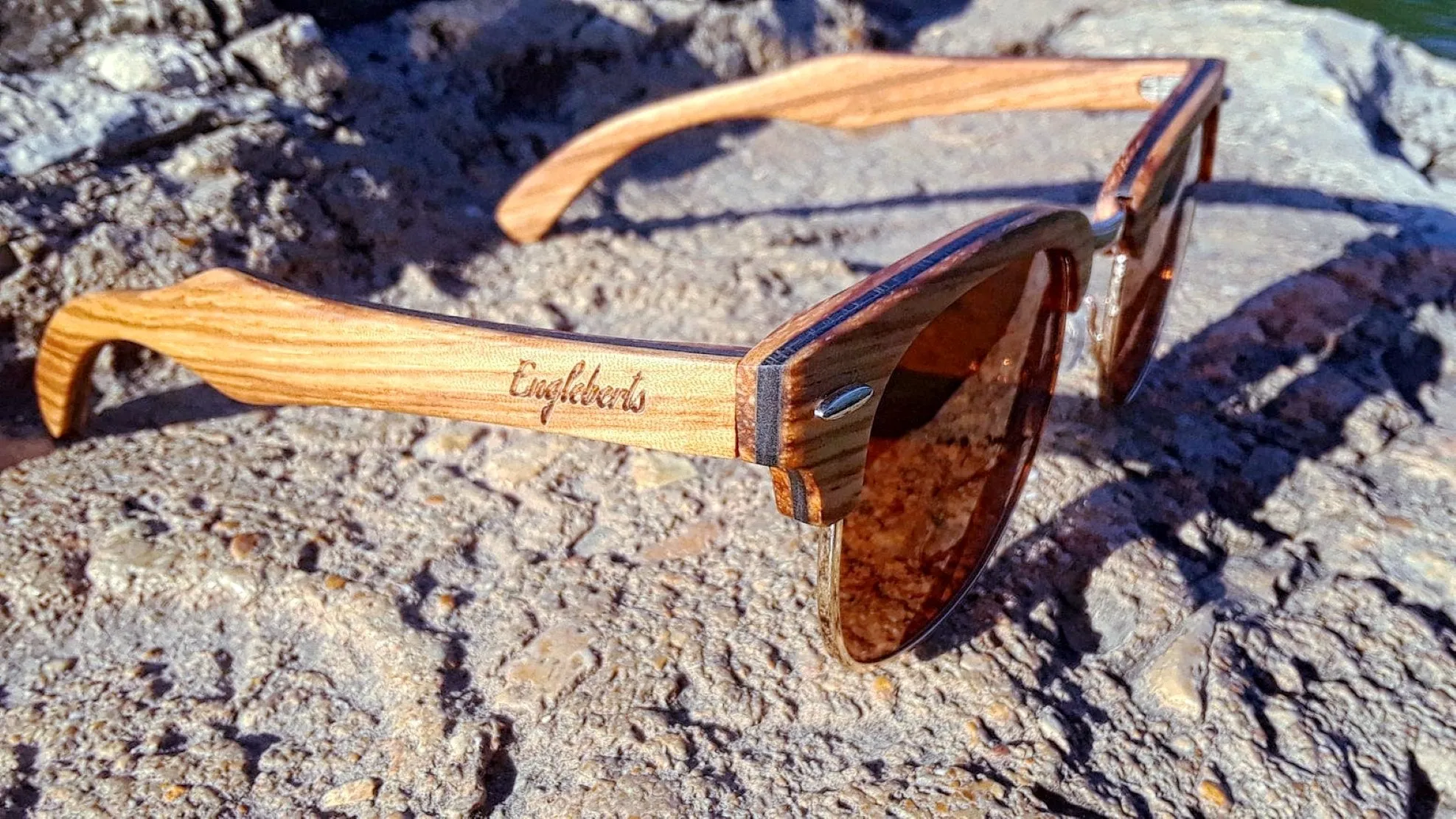 Real Ebony and ZebraWood Sunglasses With Bamboo Case, Tea Colored