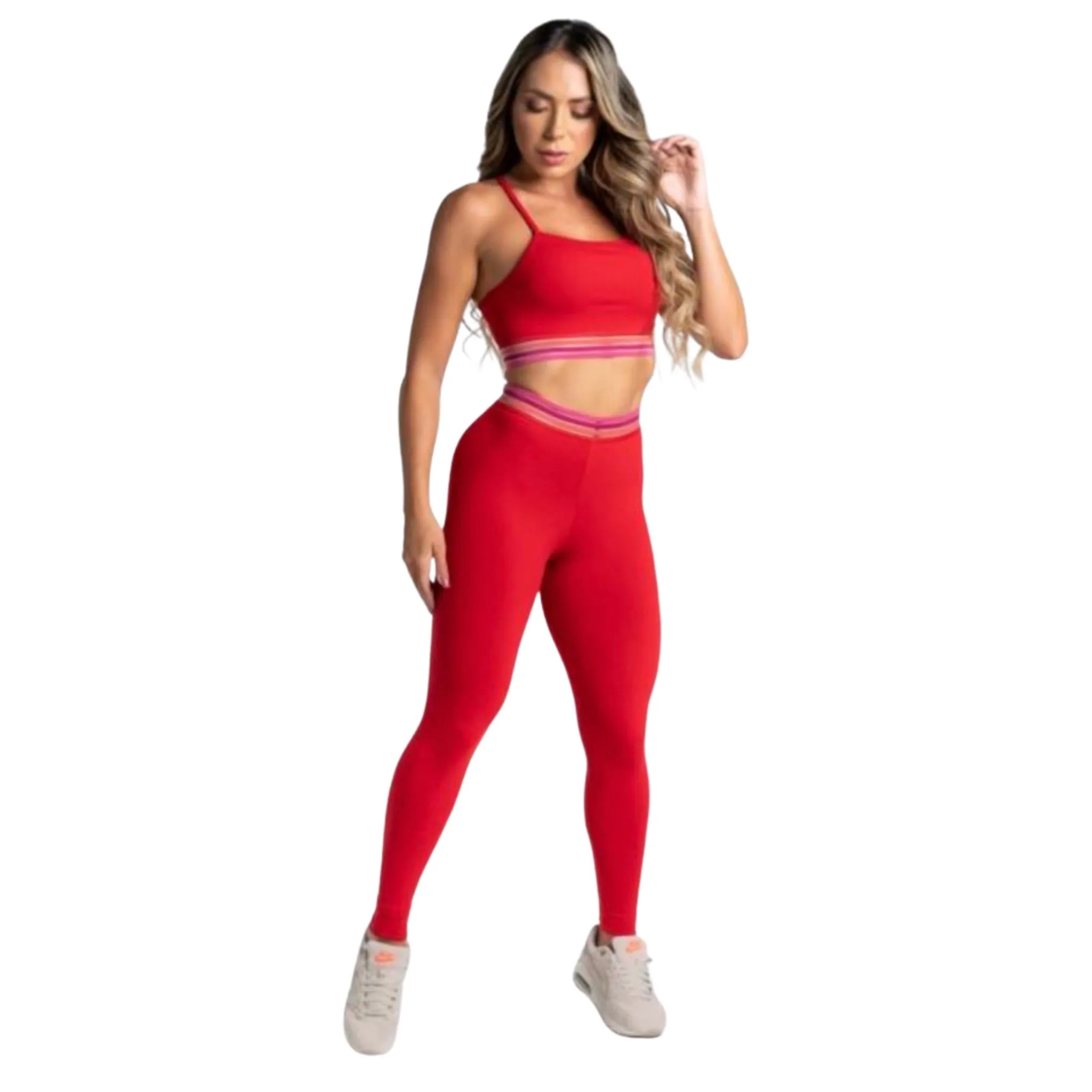 Red Bliss Polyamide Leggings with Elastic Waistband