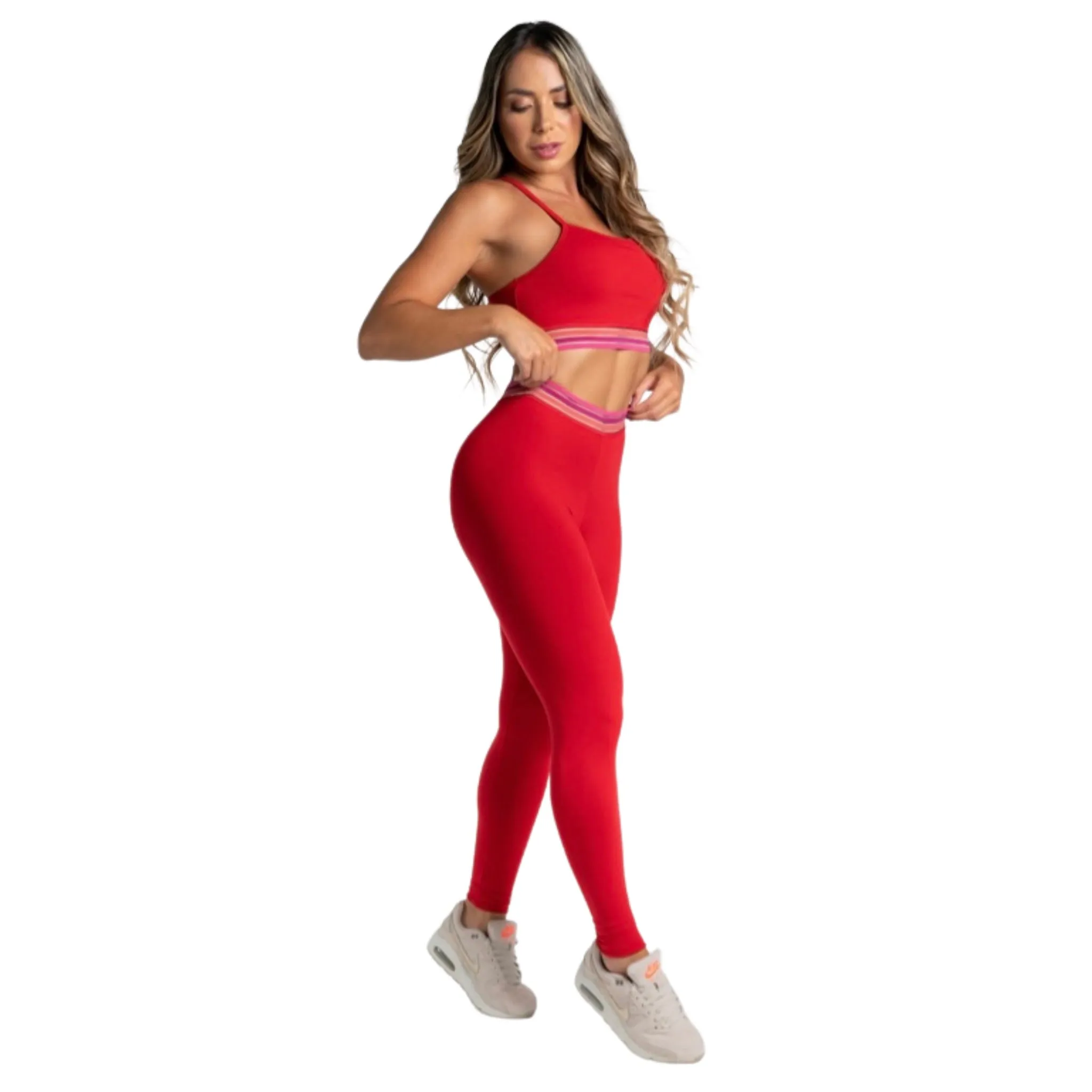 Red Bliss Polyamide Leggings with Elastic Waistband