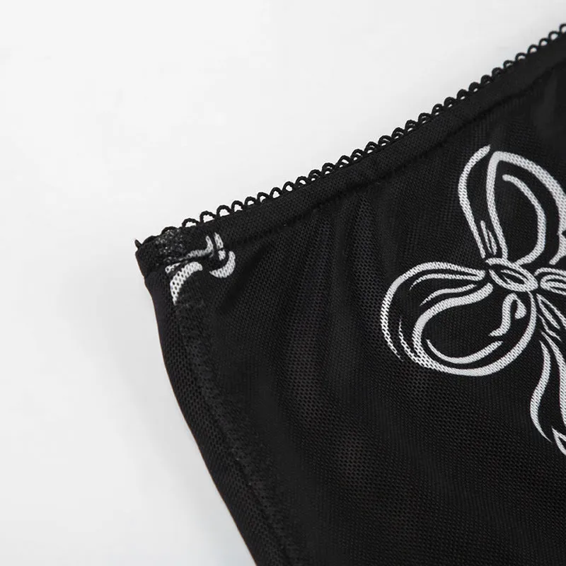 Retro Mesh Bow Printing Stitching Hip Skirt