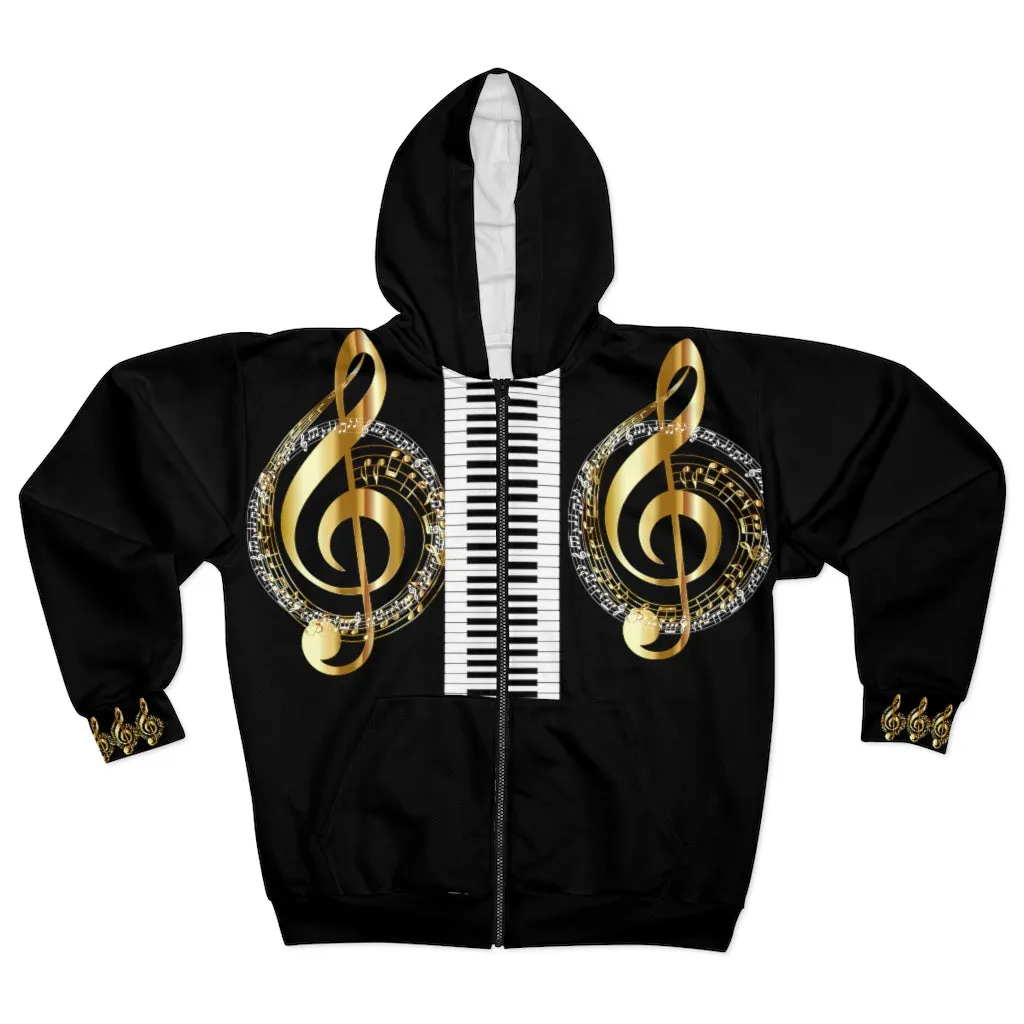 Rockstar Collection Metallic Gold Notes Piano Unisex Zip Hoodie