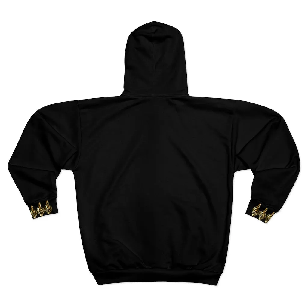 Rockstar Collection Metallic Gold Notes Piano Unisex Zip Hoodie