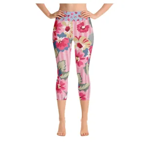 Rose Bloom Striped Yoga Capris