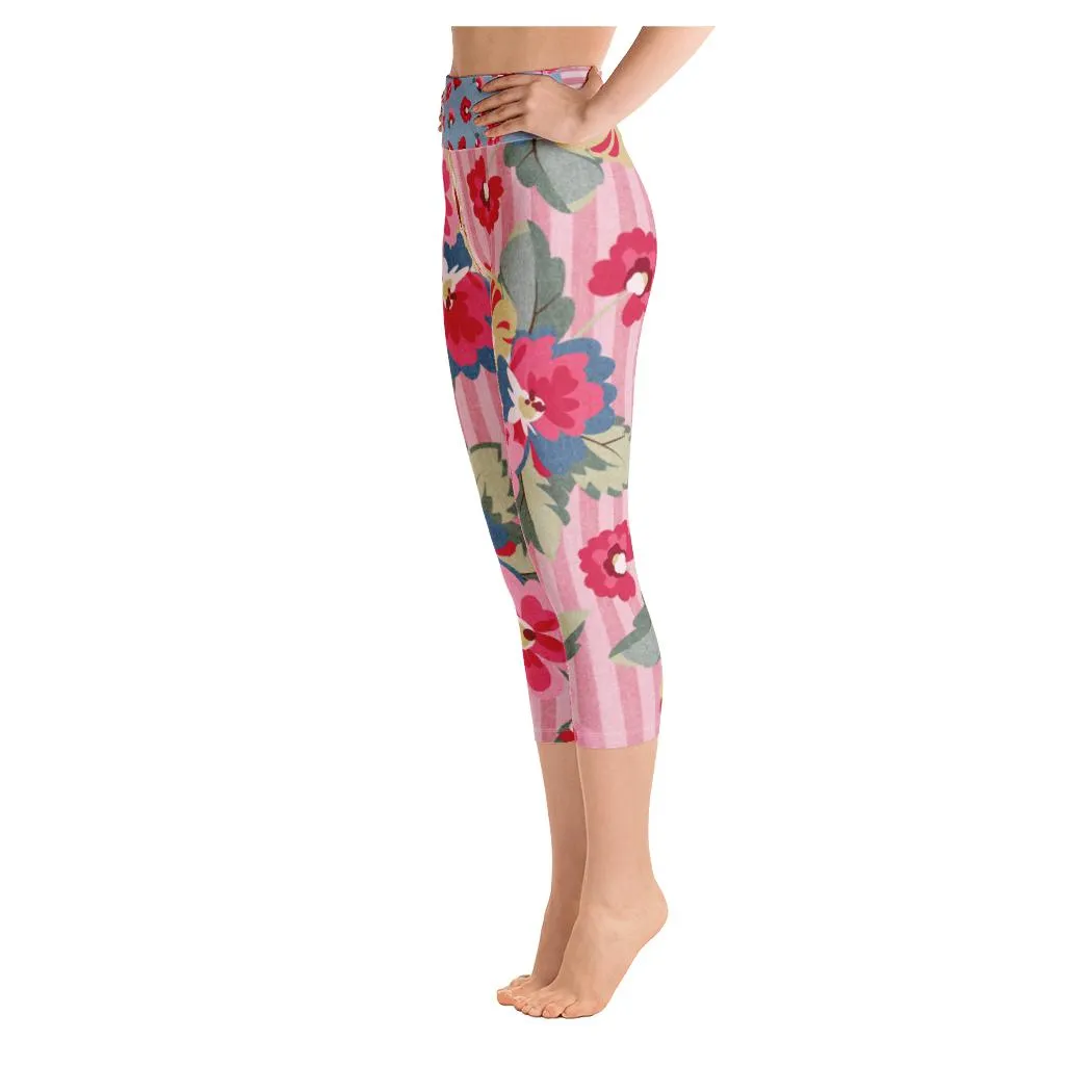 Rose Bloom Striped Yoga Capris
