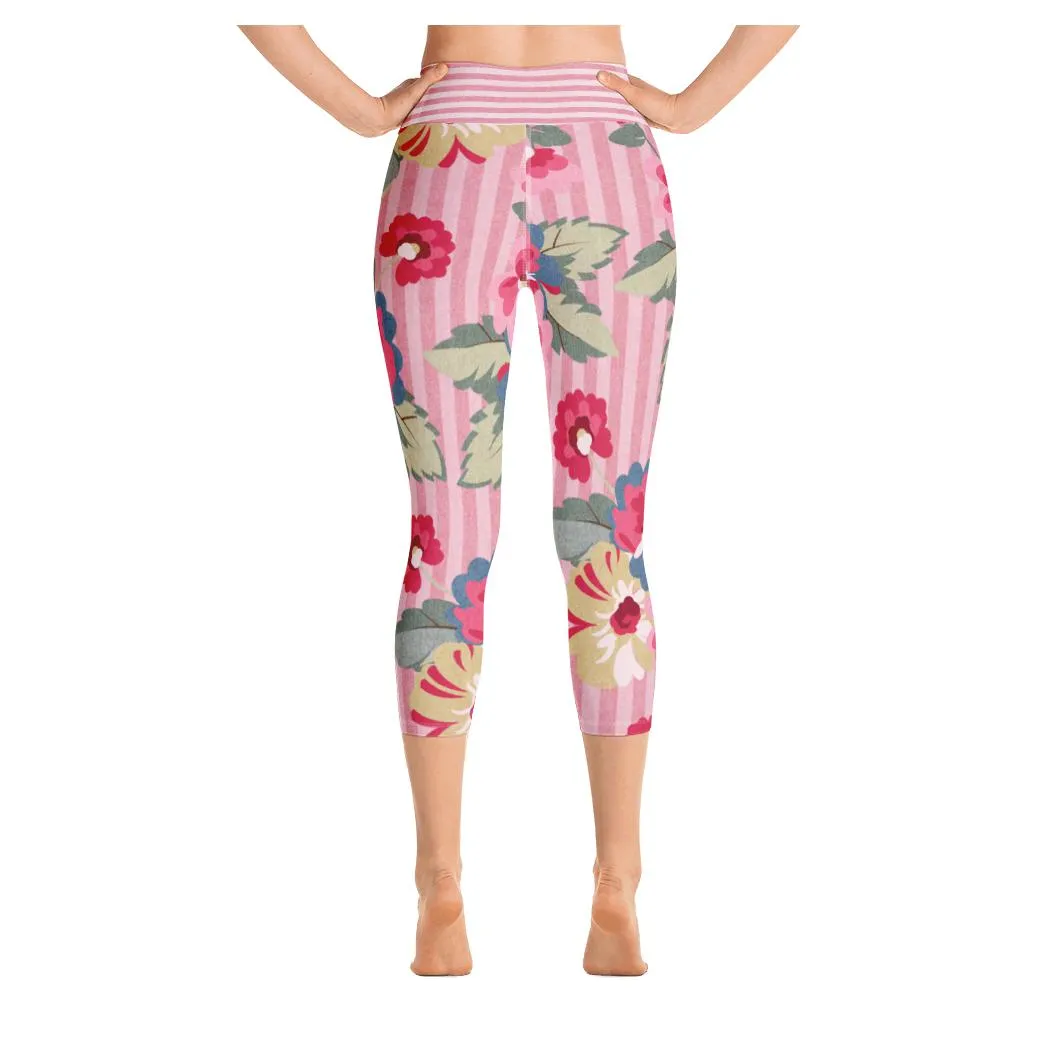 Rose Bloom Striped Yoga Capris