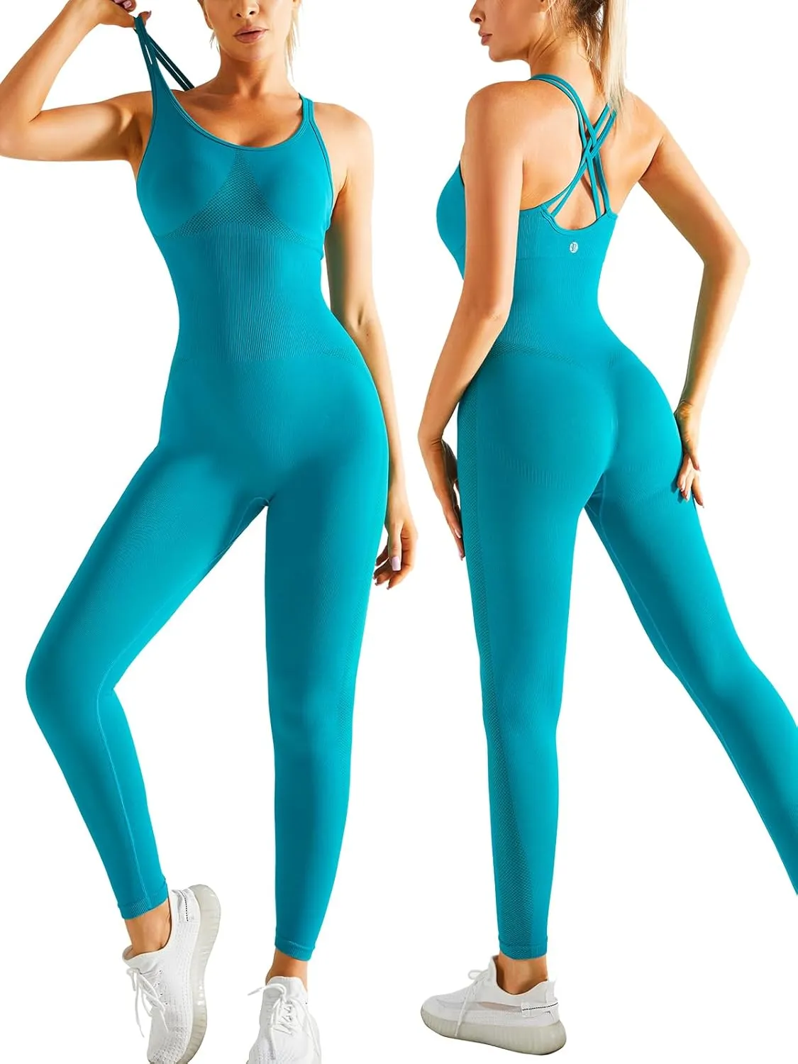 RUNNING GIRL Jumpsuits for Women,Yoga Workout Ribbed Backless Sexy One Piece Outfits Tummy Control Unitard Bodysuit Rompers