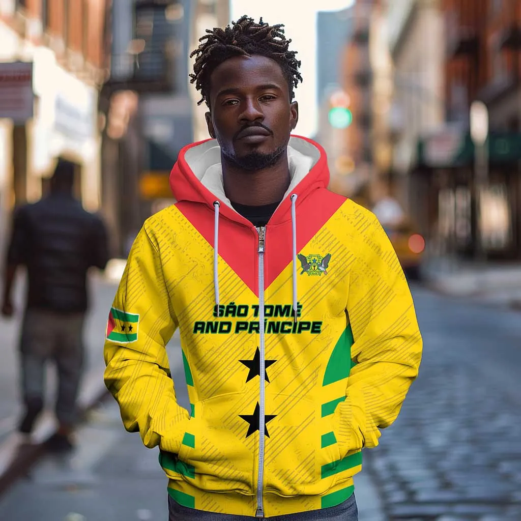 Sao Tome and Principe Football Custom Zip Hoodie Sporty Style - Yellow Color LT15