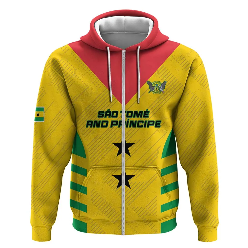 Sao Tome and Principe Football Custom Zip Hoodie Sporty Style - Yellow Color LT15