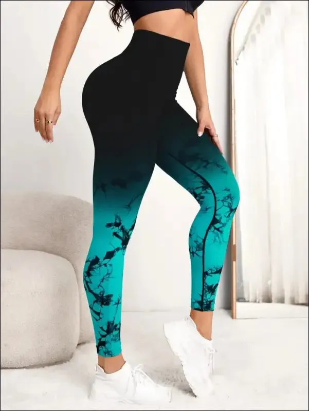 Seamless tie-dye yoga leggings for women high waist compression running gym active wear